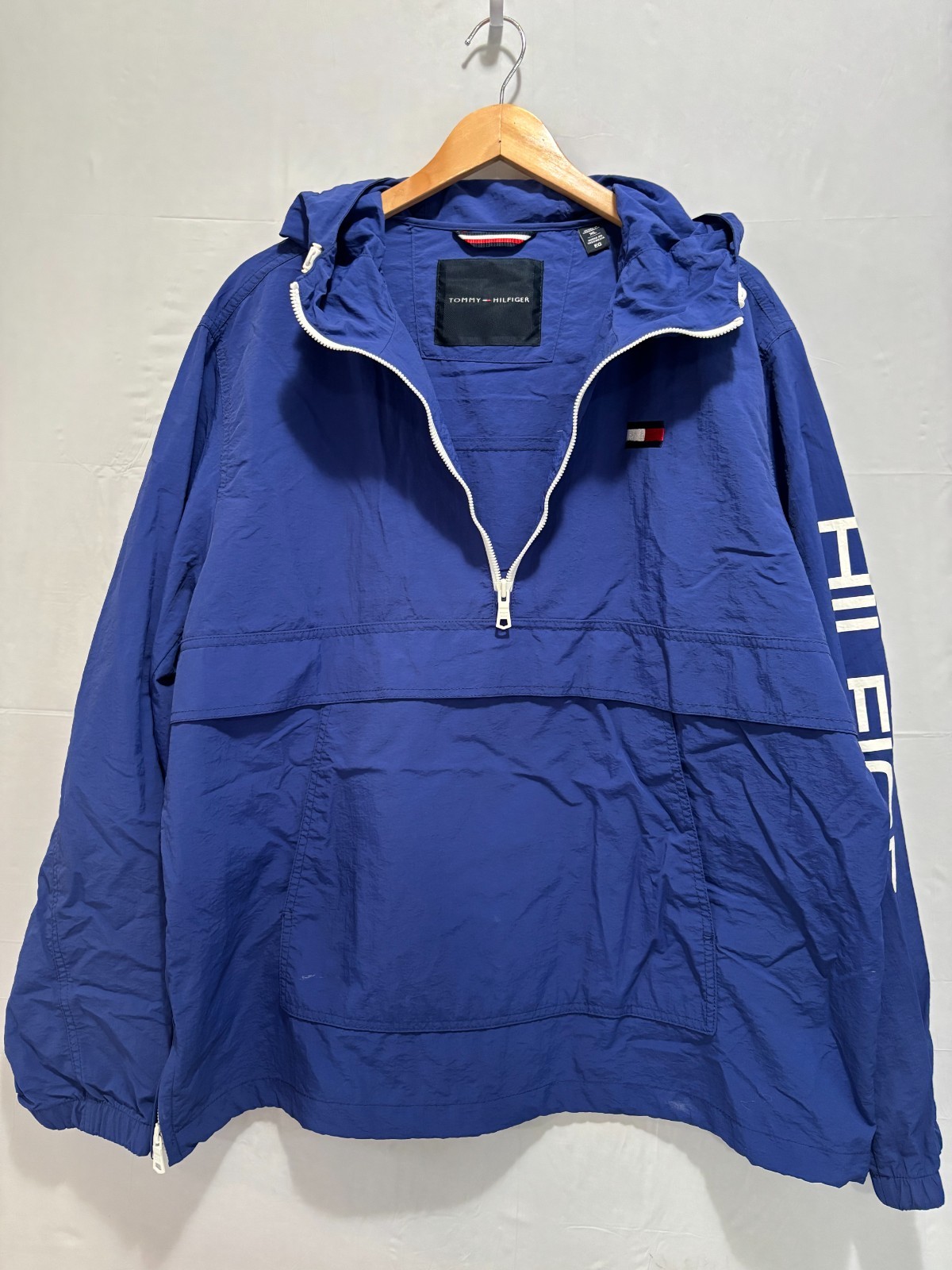 Tommy Hilfiger Taslan Hooded Windbreaker Jacket Mens Blue Lightweight Outdoor XL