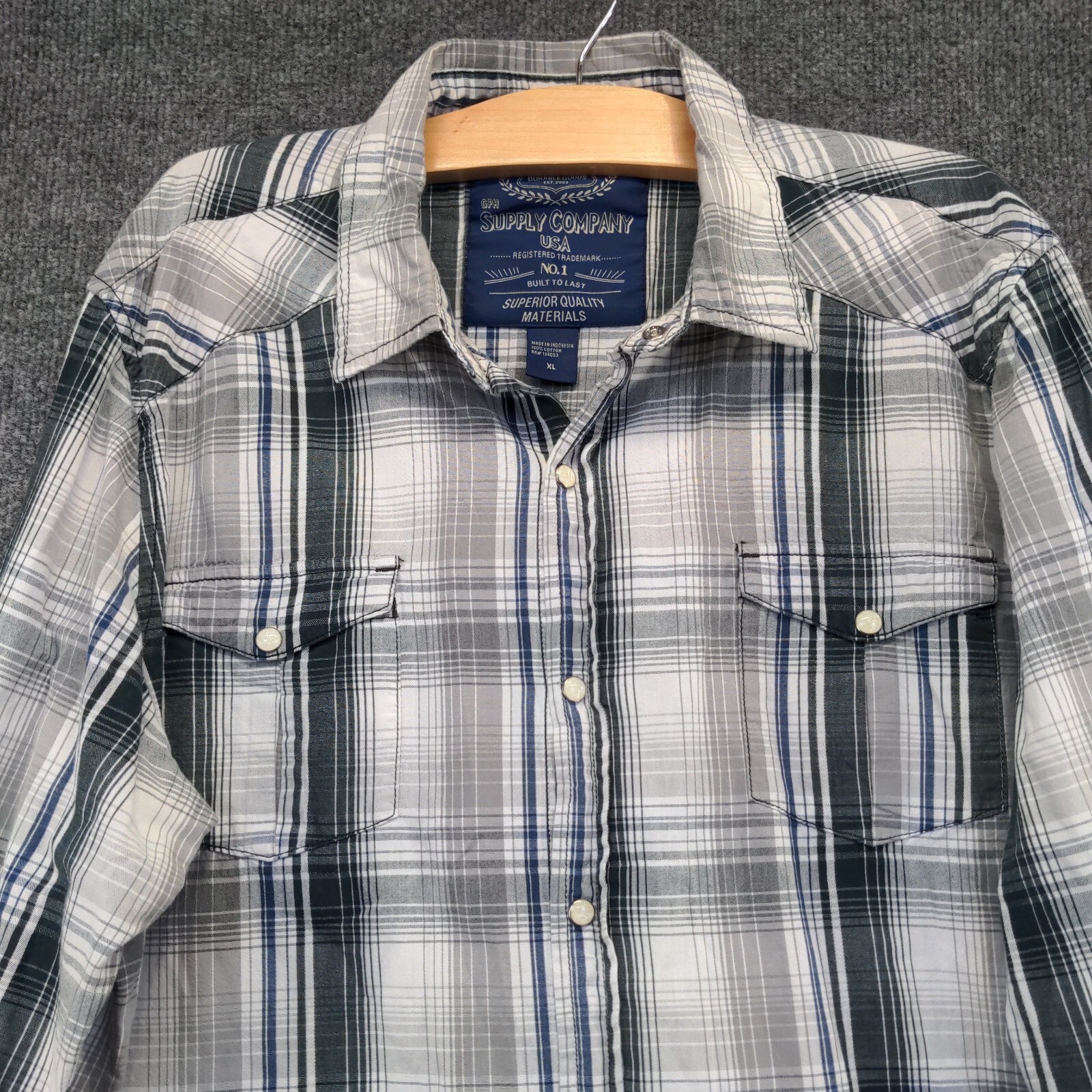 Supply Company USA Men’s Snap Up Shirt XL Long Sleeve Plaid Multicolor Plaid