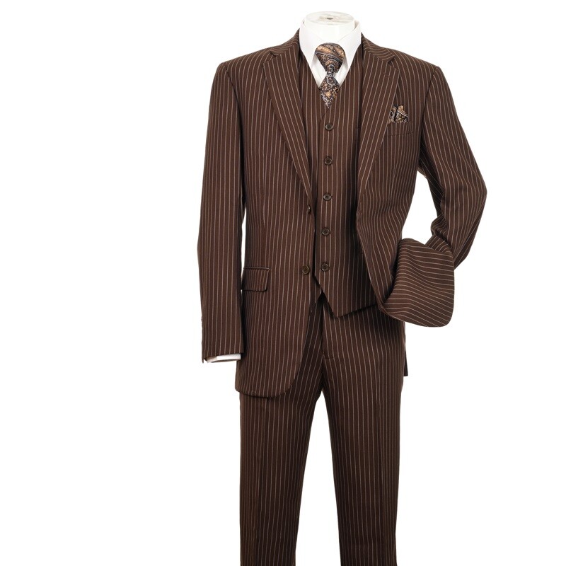 Men’s 3 piece Luxurious Pinstriped Suit 2 Button Navy Black Brown Gray 38R~56L
