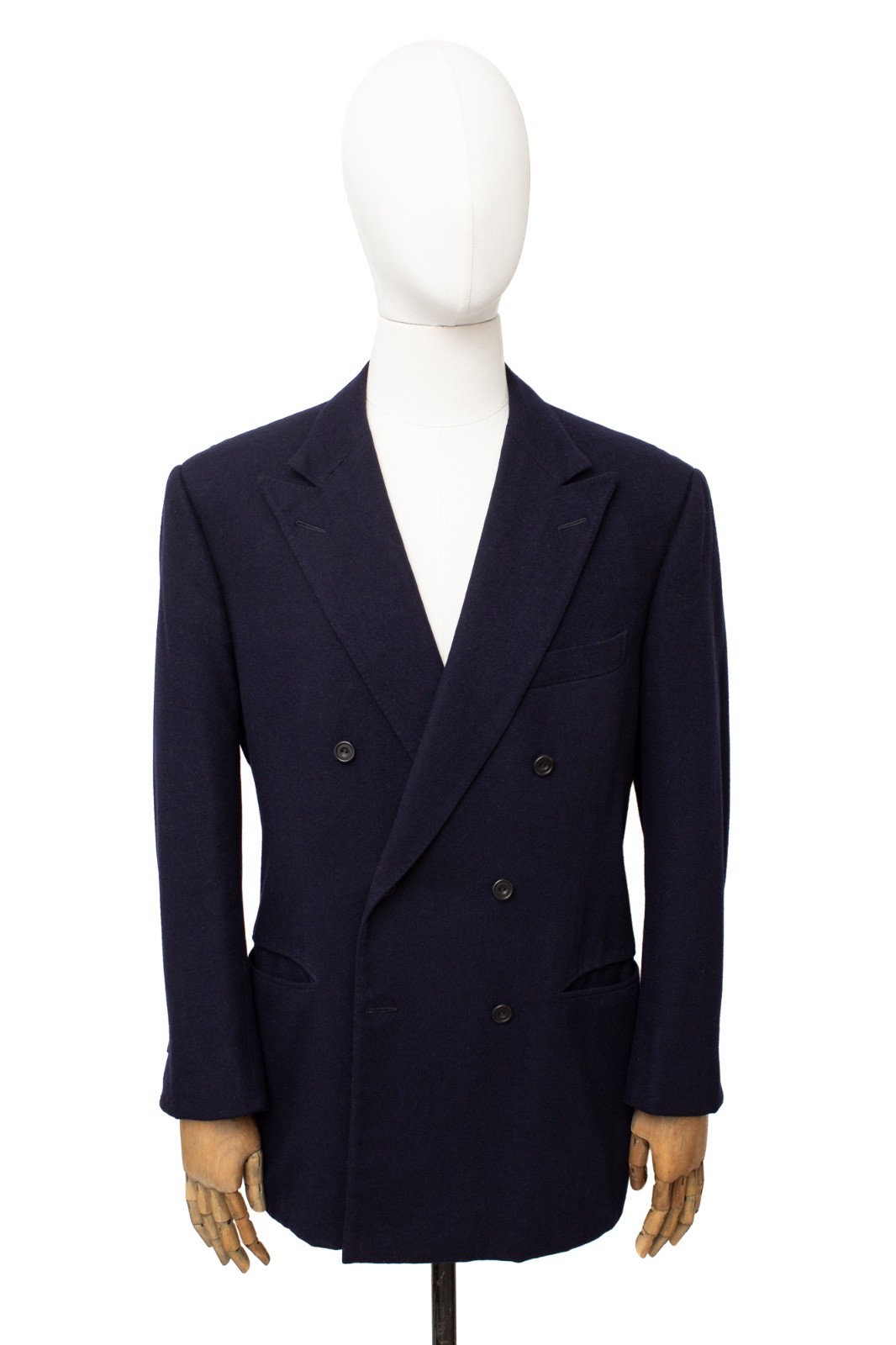 Huntsman Savile Row Bespoke Flannel Wool Navy Double Breasted Blazer Jacket