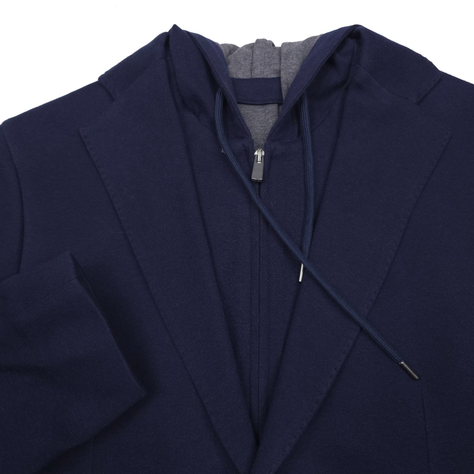 Vince Isle Double Face Blue Jersey Sport Coat Mens 38R Slim Fit Removable Hood