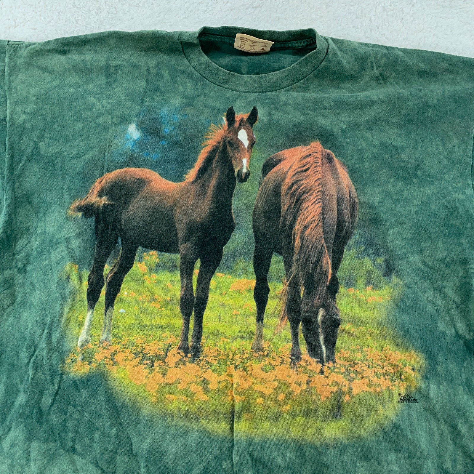 Vintage The Mountain Horse T Shirt XL/2XL Green Tie Dye Nature Short Sleeve USA