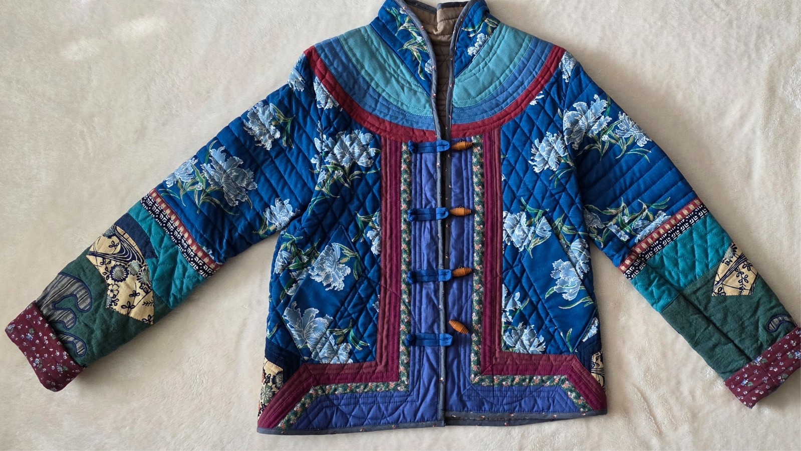 Vintage Handmade Mimi Rondenet Quilt Jacket Medium Colorful