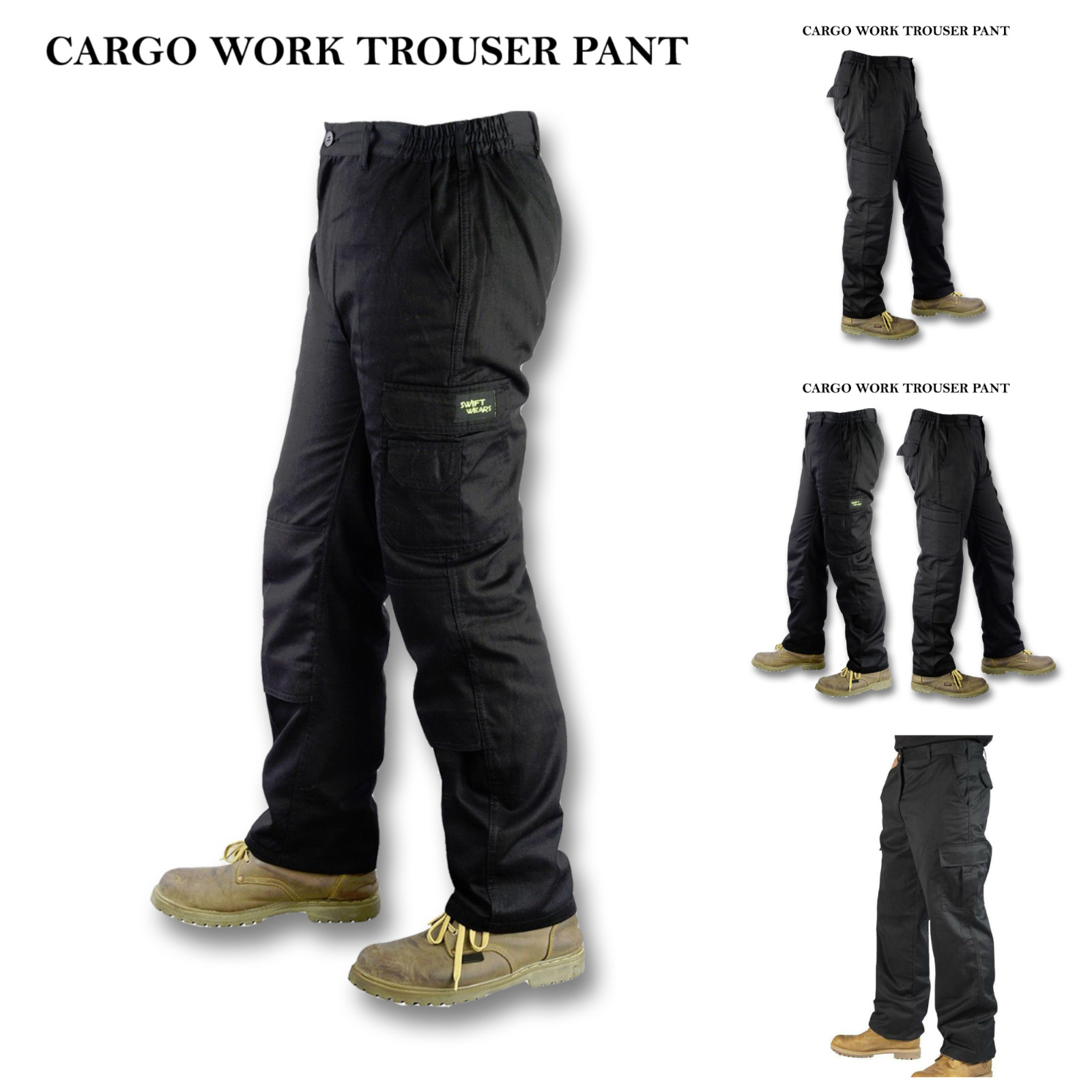 Mens Cargo Combat Work Trousers Size 30 to 48 Black Working Chino cargo trousers