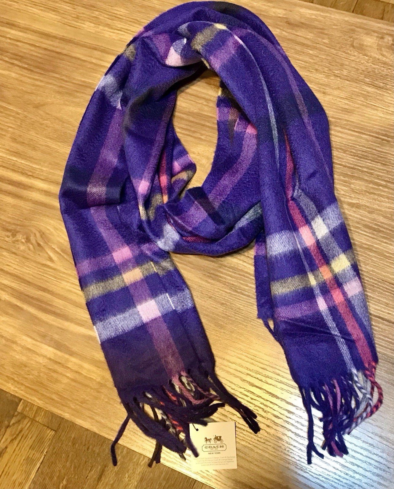 Coach Black Violet 100% Cashmere Scarf NWT In Bag 70”L X 12”W $178 MSRP