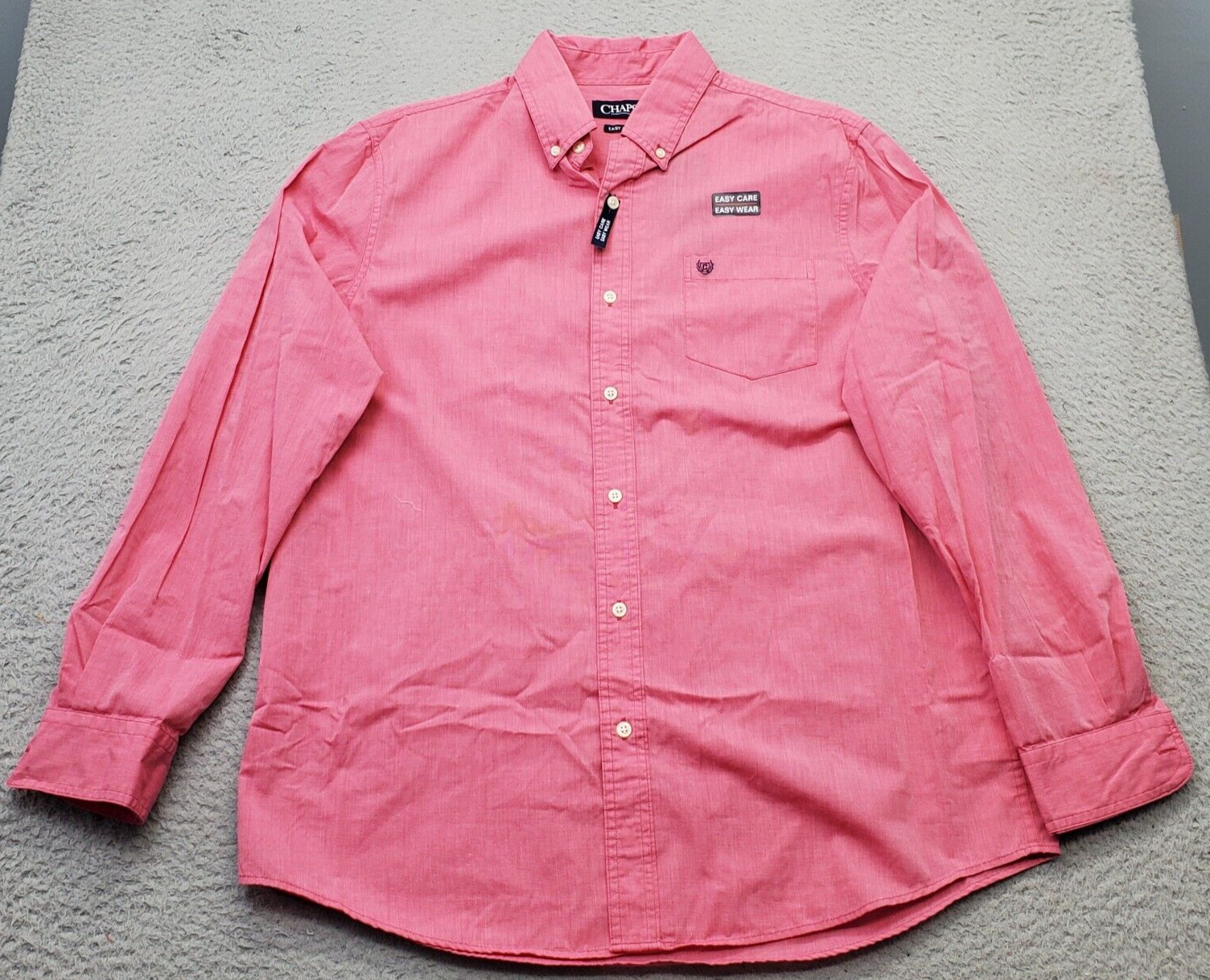 Chaps Casual Shirt Mens Large Pink Easy Care Stretch Cotton Collared Button Down
