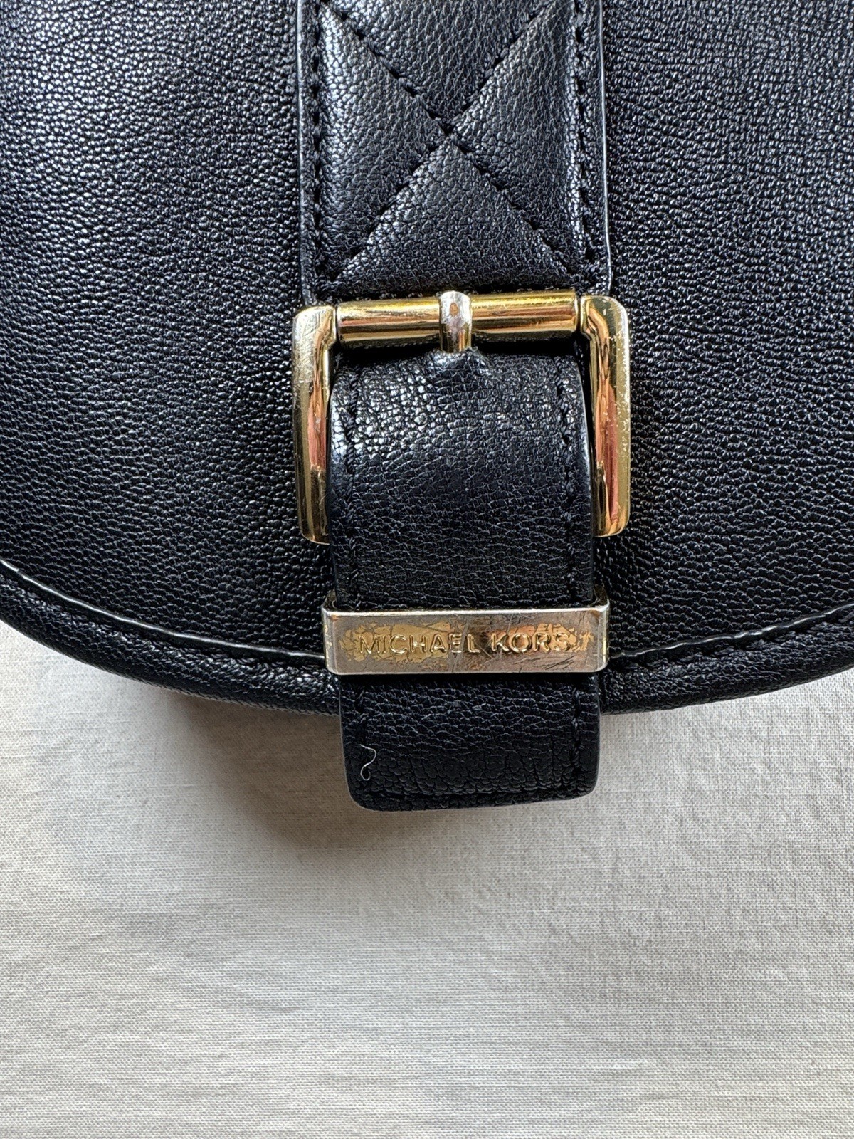 Michael Kors Black Leather Small Saddle Crossbody Bag Gold Buckle