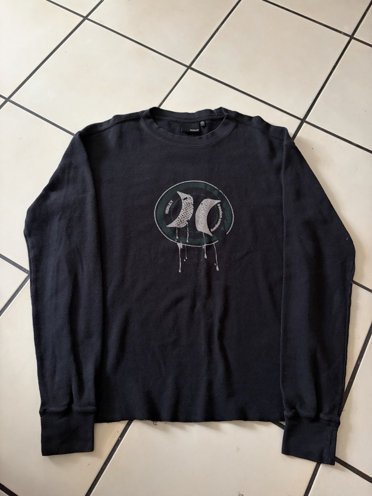 Hurley Men’s Black Cotton Knit Crewneck Pullover Sweatshirt Logo Graphic Sz L