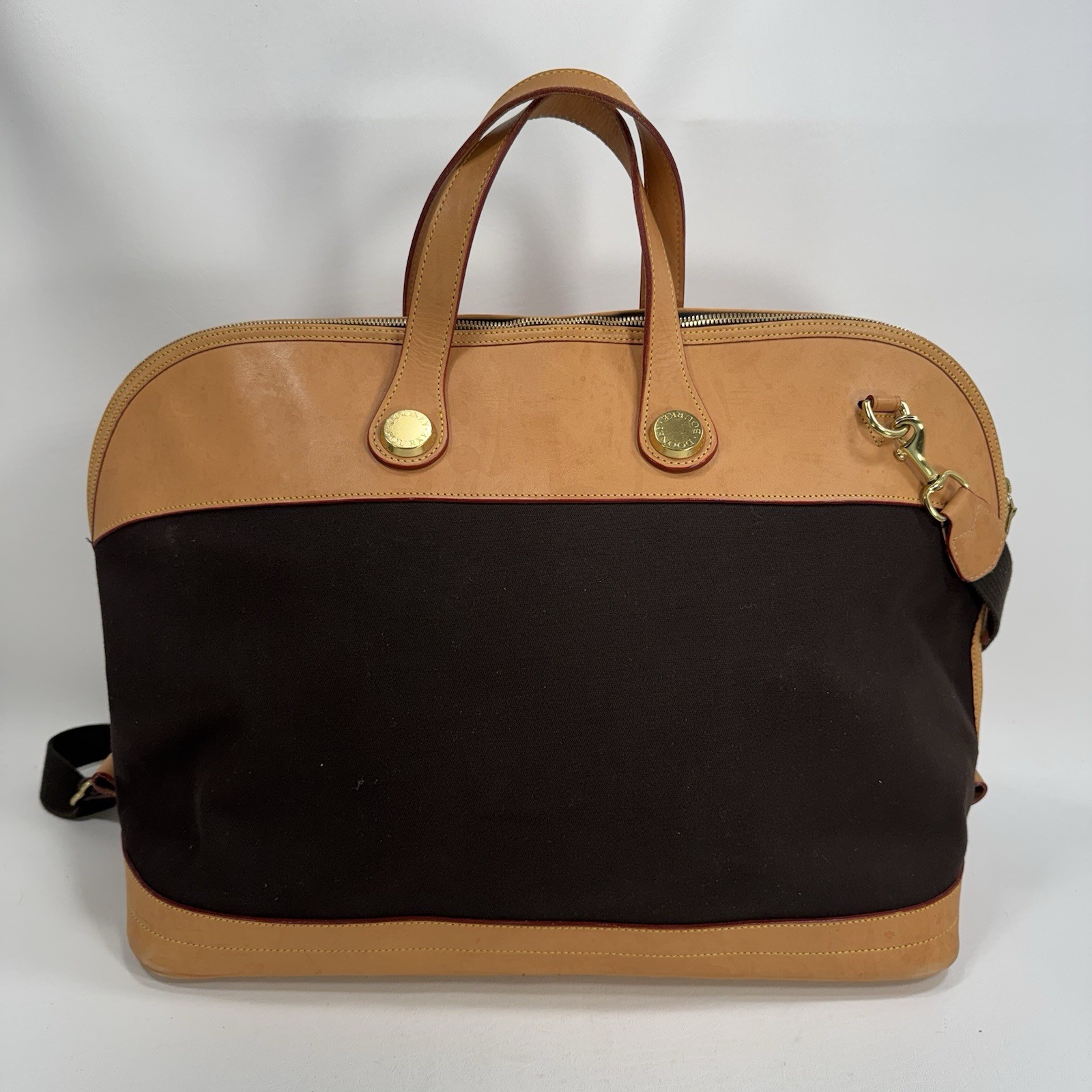 Dooney & Bourke Tan and Black Cabriolet Overnight Travel Bag – See Details