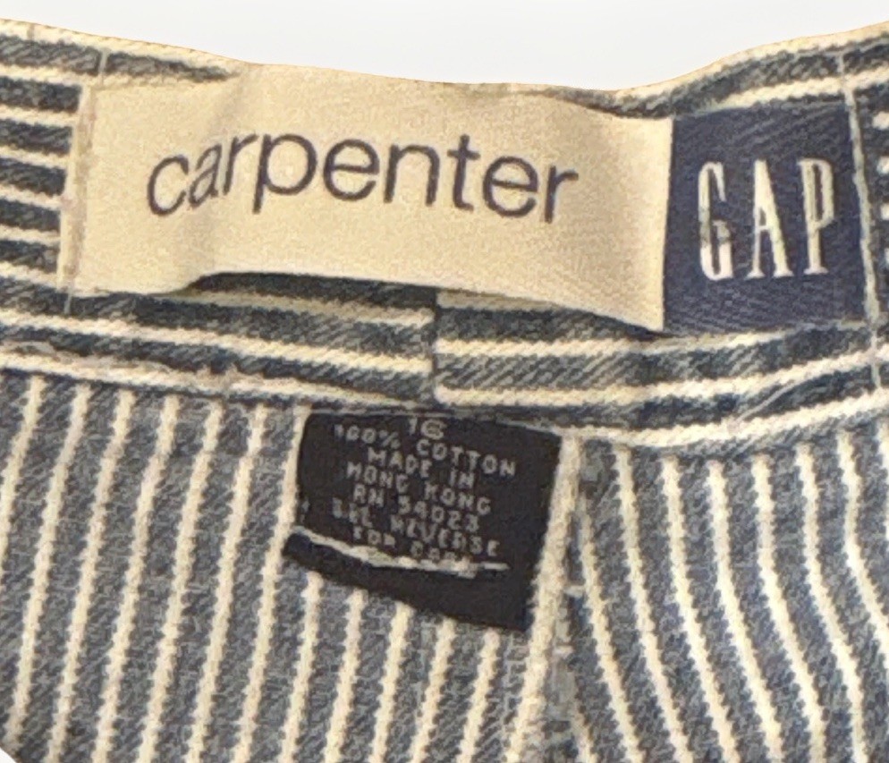 GAP Men’s Carpenter Striped Denim Shorts Blue/White Pockets Button Zip 7in