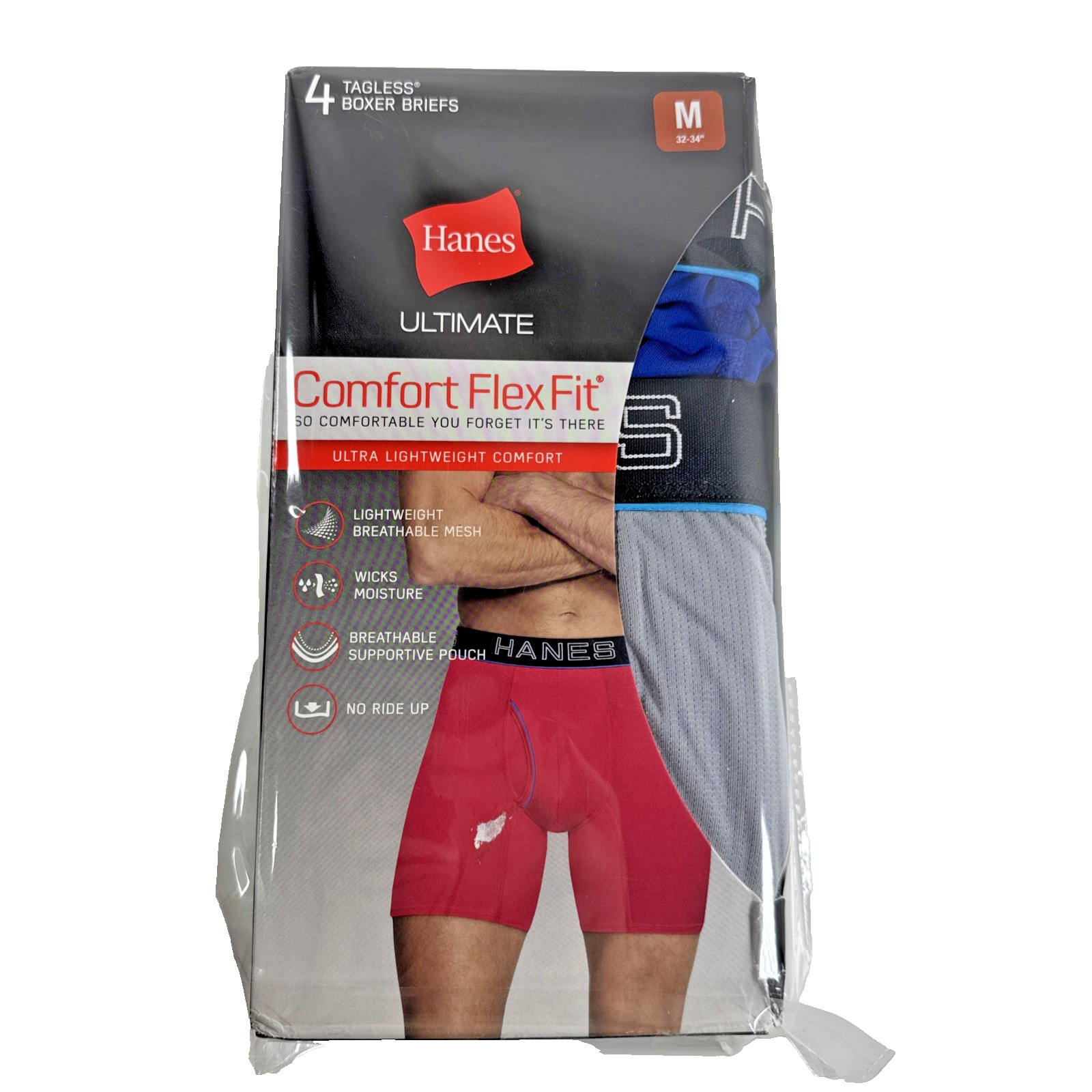 NEW Hanes 4Pk Comfort Flex Sz M 32-34″ Breathable Supportive Pouch No Ride
