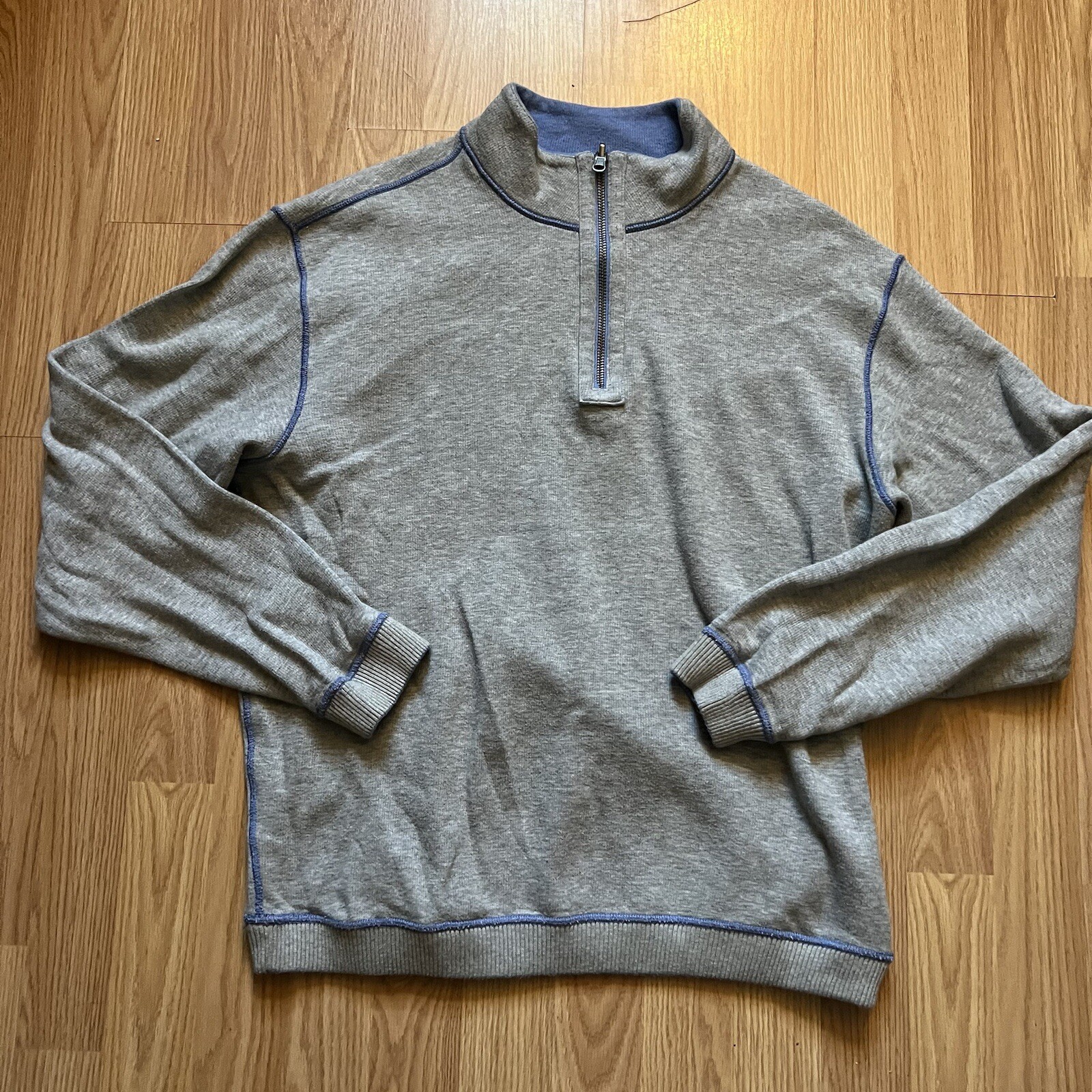 Cremieux Light Blue & Gray Reversible 1/4 Zip Sweater Men’s Size XL Golf Preppy