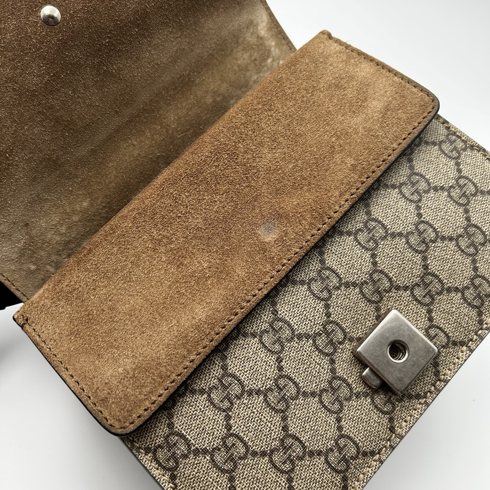 GUCCI Dionysus Mini GG Supreme Canvas Chain Crossbody Shoulder Bag Silver HW