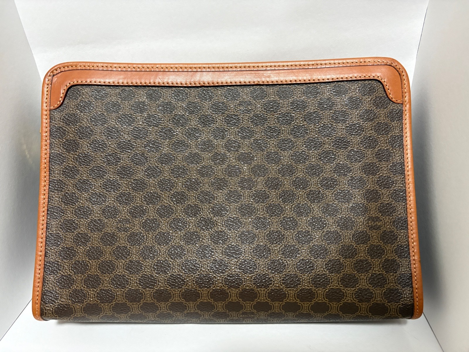 Celine Macadam Clutch Bag Leather Brown Vintage