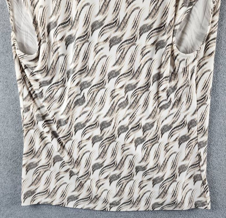 Anne Klein Printed Cowl Neck Cap-Sleeve Top Women’s S White Pullover Srtyle S/S