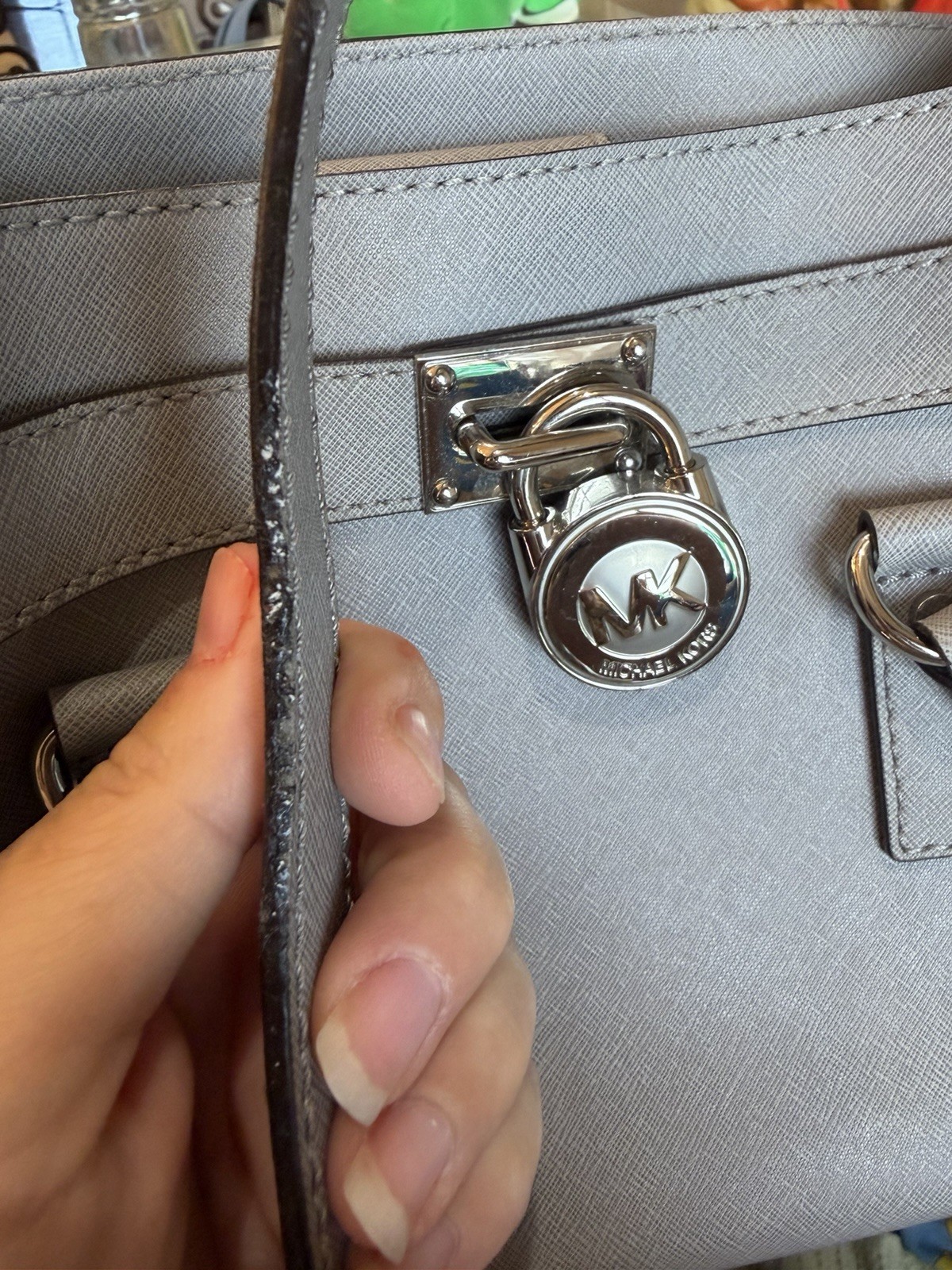 Michael Kors Gray Hamilton Satchel Top Handle MK Padlock Lock Silver Hardware