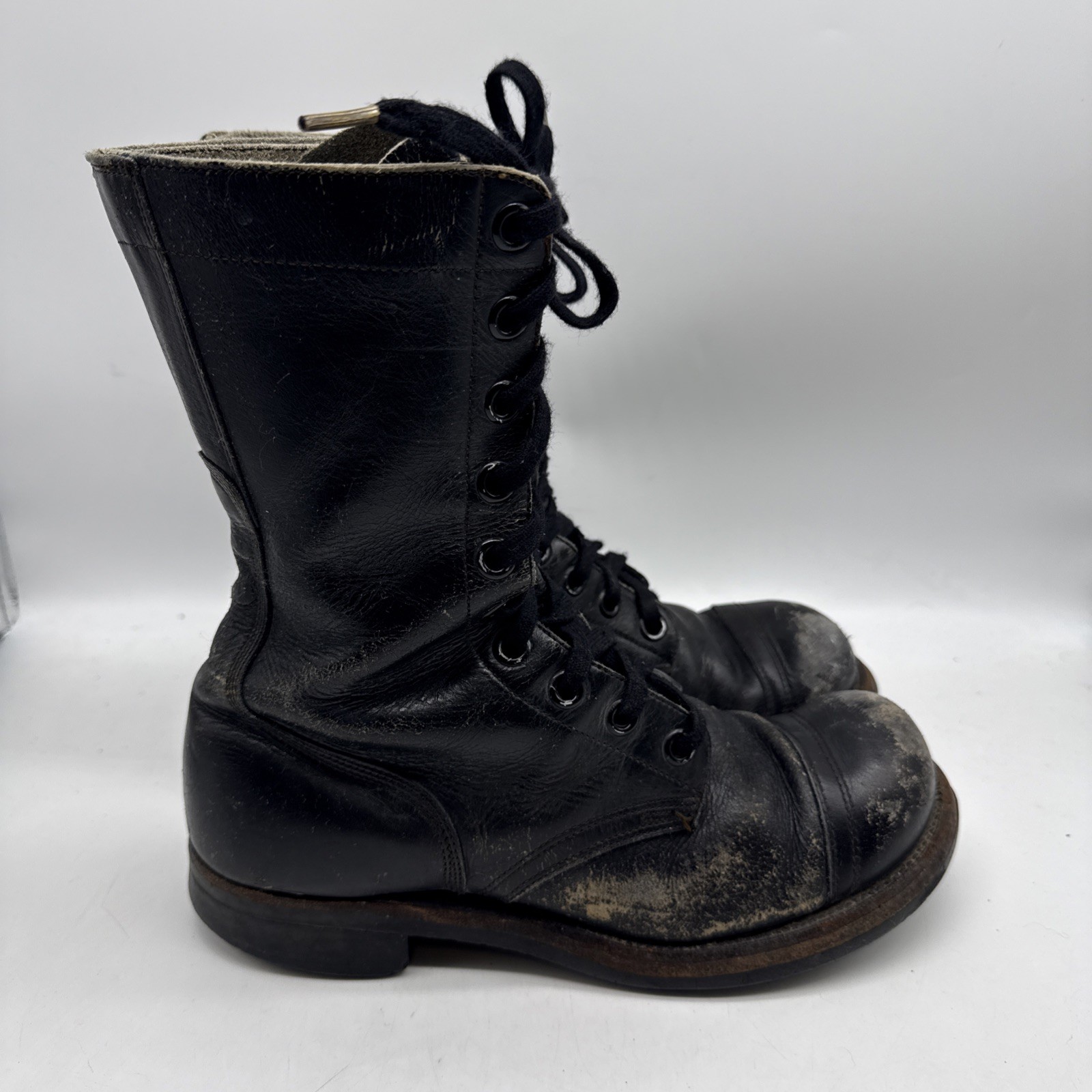 EJ Endicott Johnson Combat Boots 7.5 Black Vietnam Era 60s Military Distressed