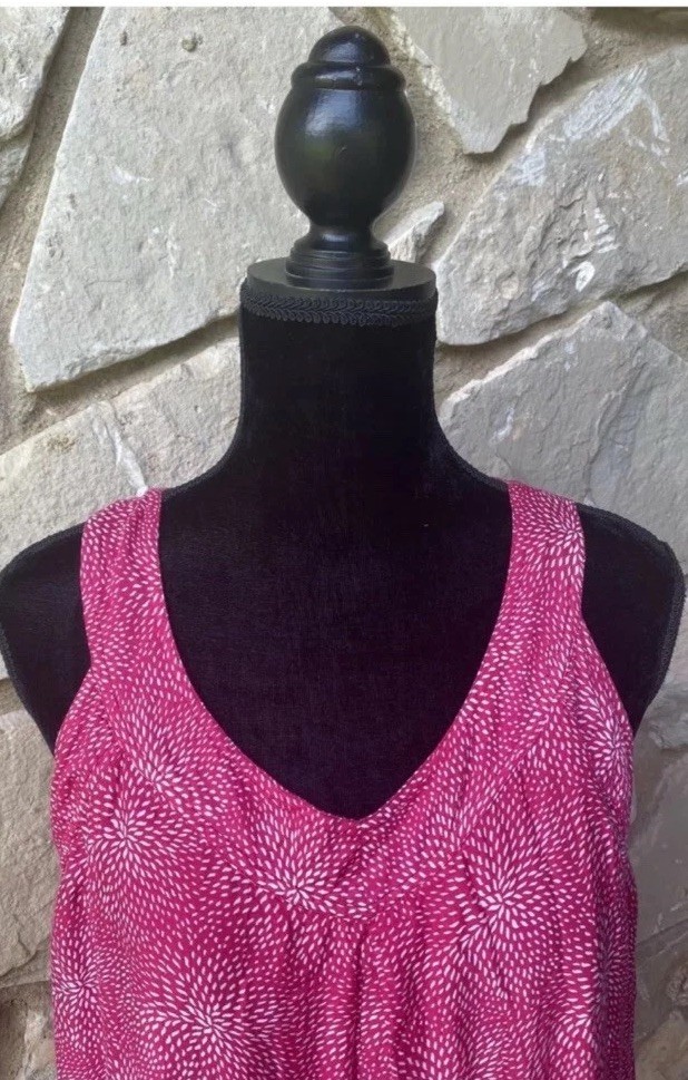 MADISON Tunic Top Large Hot Pink White Slouch Pockets Sleeveless Excellent