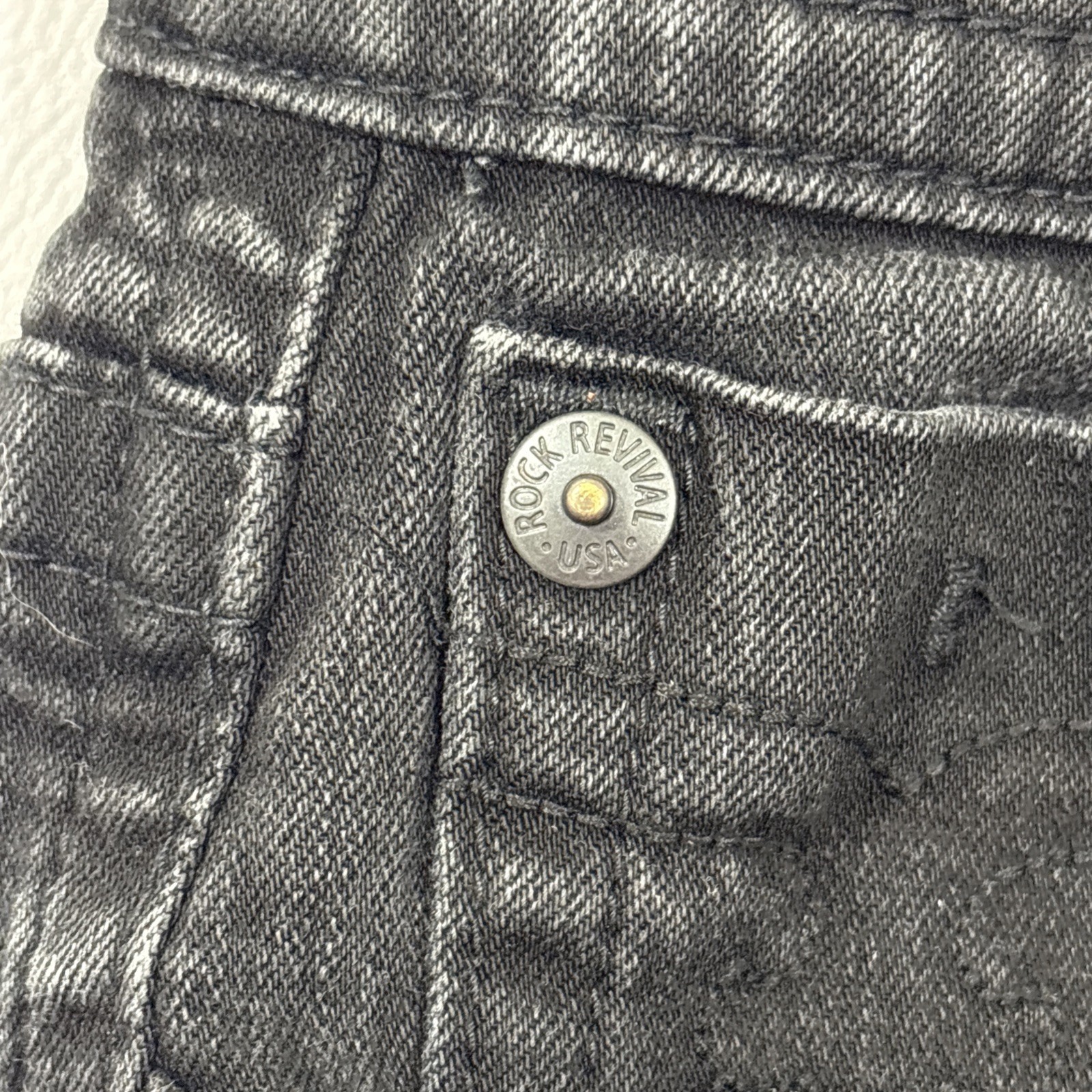 Rock Revival Ryker Jeans Mens 32×30 Slim Straight Black Biker Selvedge EUC Faded