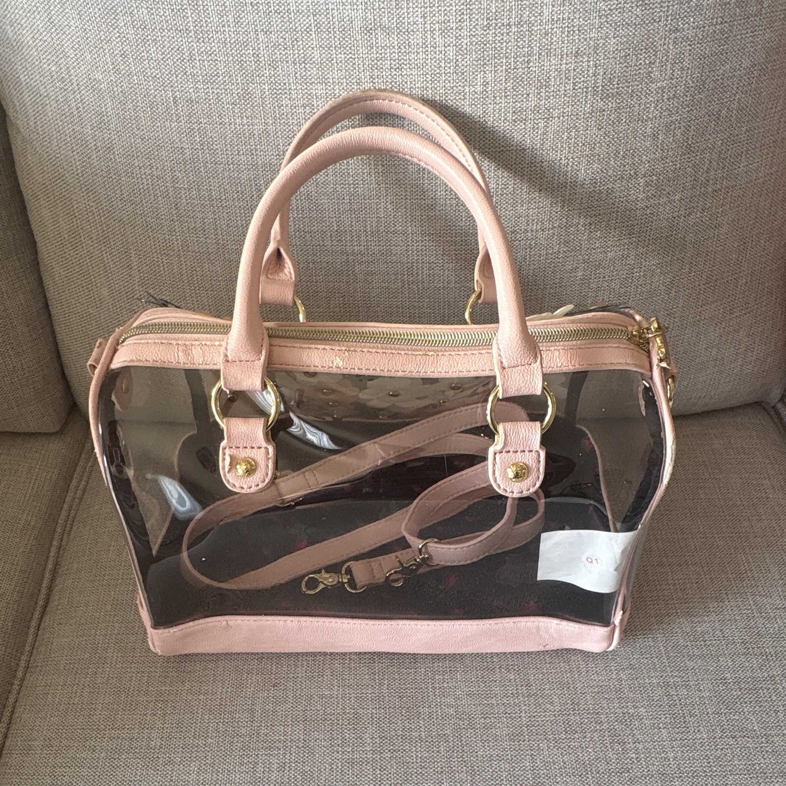 Betsey Johnson Clear Pink Floral Sequin 3D Flower Satchel Top Handle Det Strap