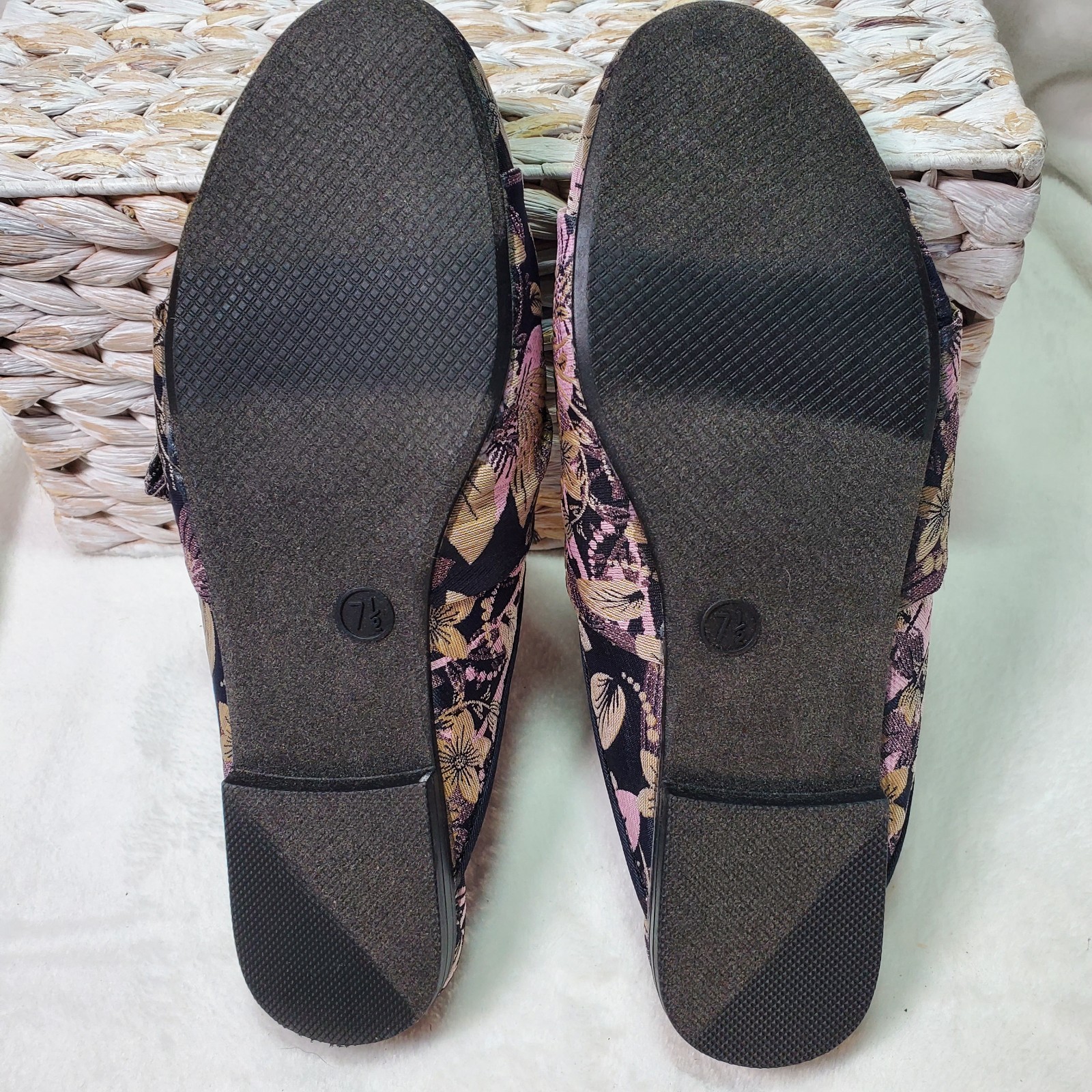 Cottagecore Size 7.5 Holland Jacquard Fabric Knotted Mules Slip-On Victorian
