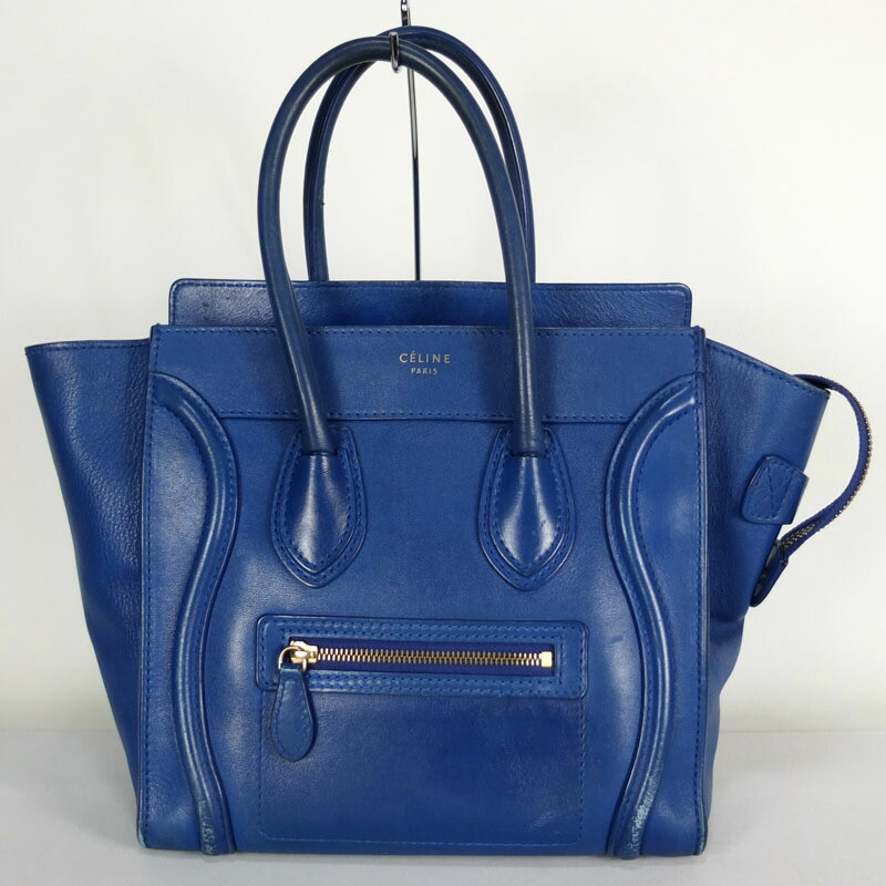 CELINE Luggage Micro Shopper Tote Bag 167793 Handbag Blue Gold Hardware Used F/S
