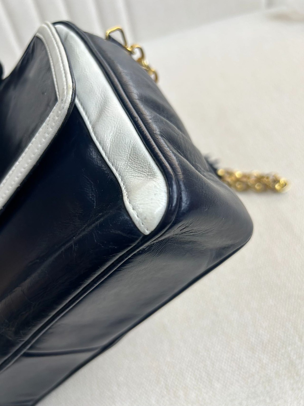Chanel Camera Crossbody Bag Blue Leather Silver Flap Chain Pre-Owned France
