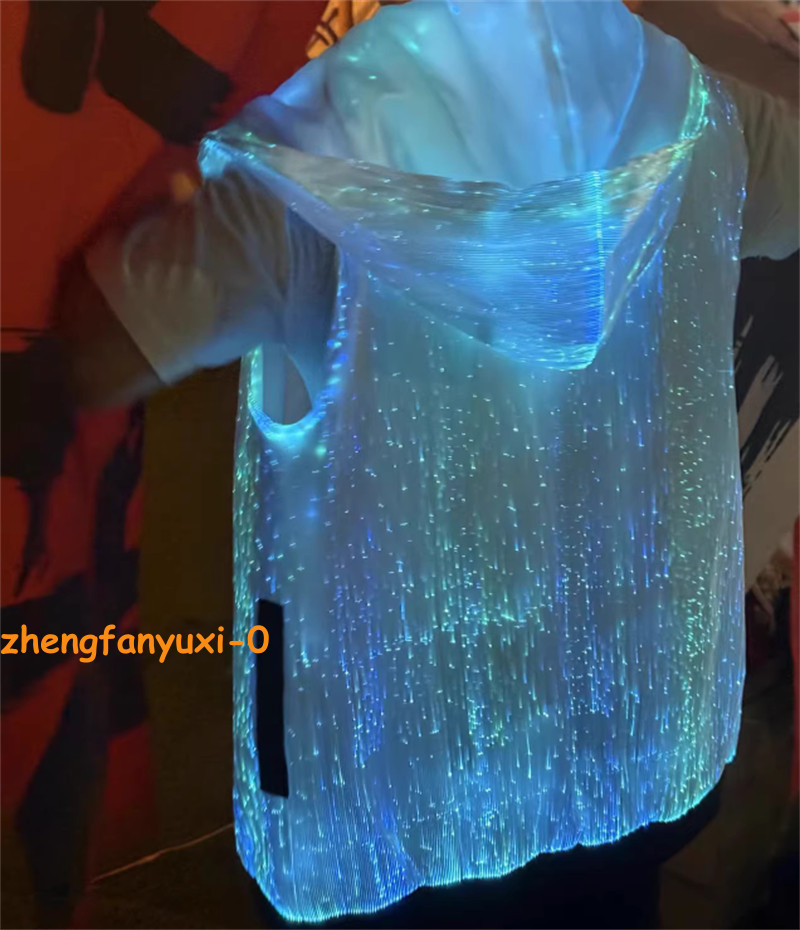 Men Luminous Optic Fiber Vest Party LED Hoodies Show RGB Lights Costume Clothing