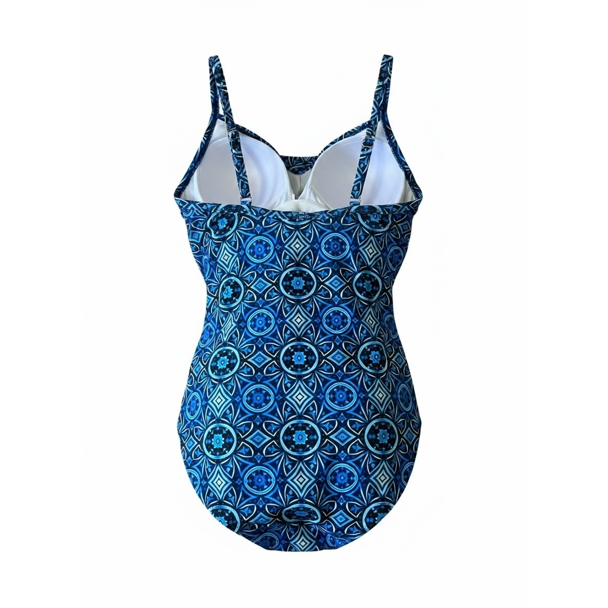 Jantzen Womens Blue Geometric Ruched One Piece Swimsuit Surplice V-Neck Large