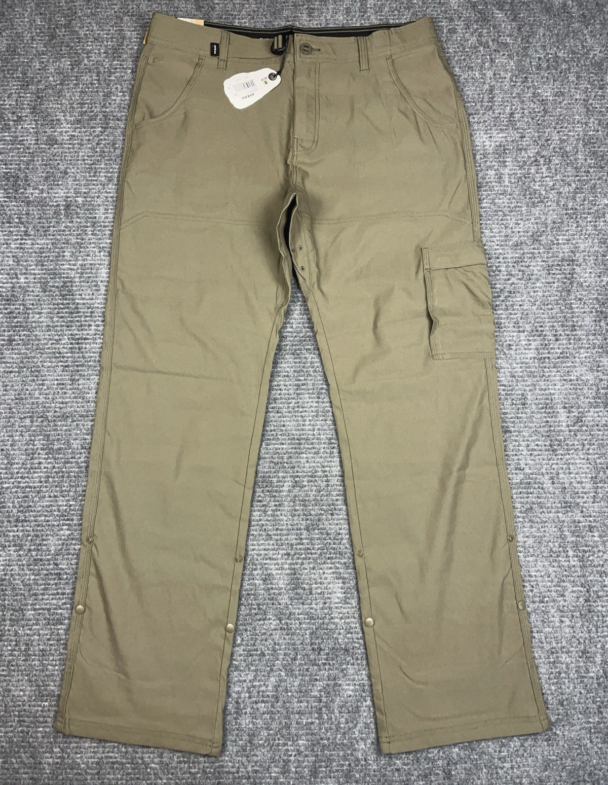 PrAna Stretch Zion Pant Green Men’s 35×32 Straight Fit Cargo Roll UP Olive NWT