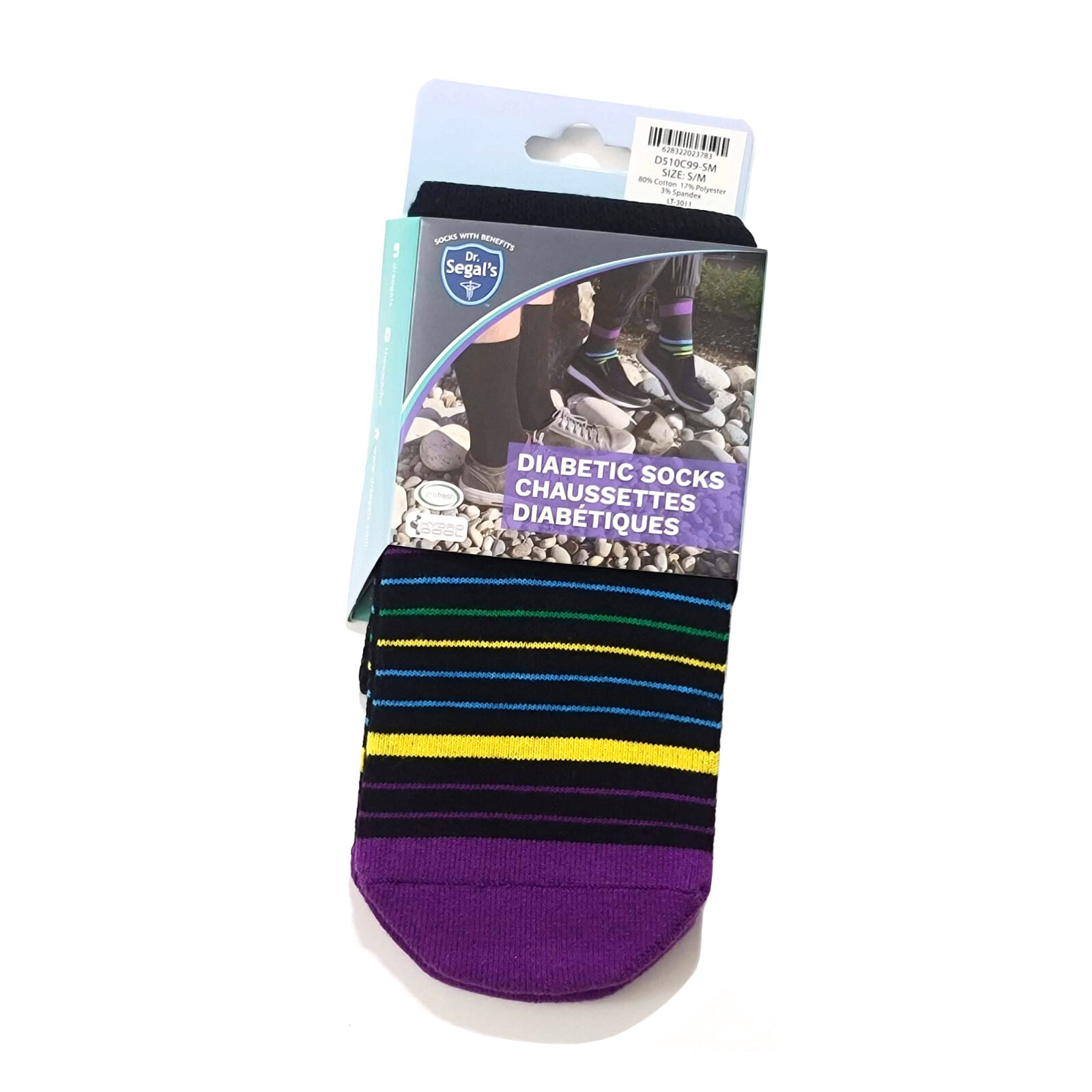Dr. Segal’s unisex Diabetic socks purple & black stripes S/M