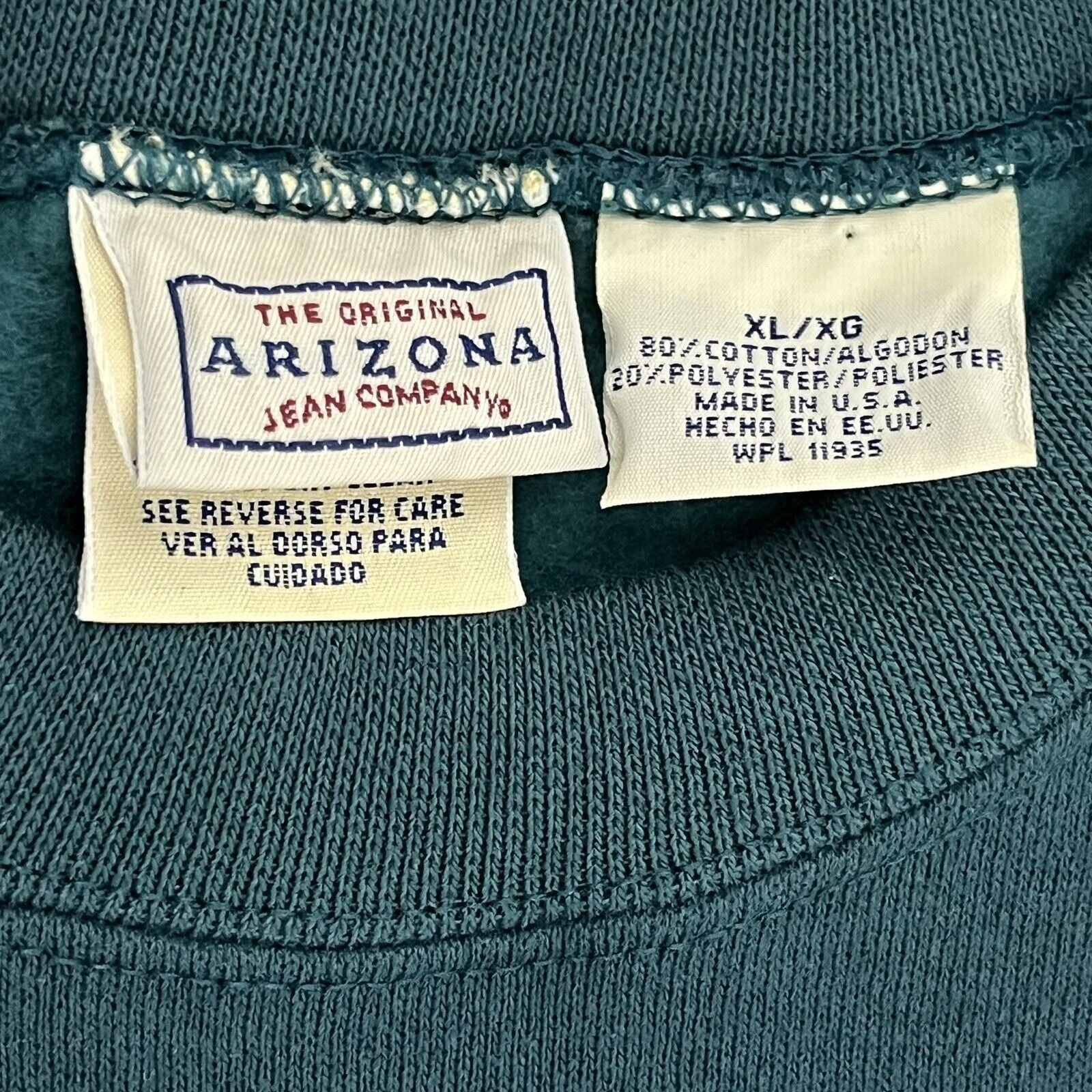 Vintage 90s Arizona Jean Company Crewneck Sweatshirt Adult XL Green Made In USA