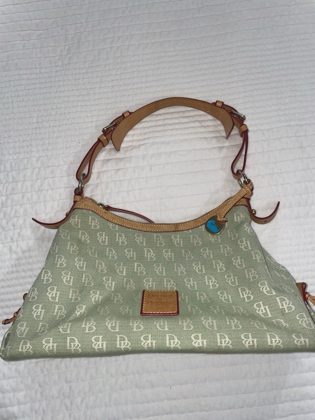 Vintage y2k Dooney & Bourke Green Tan Logo Zip Shoulder Bag
