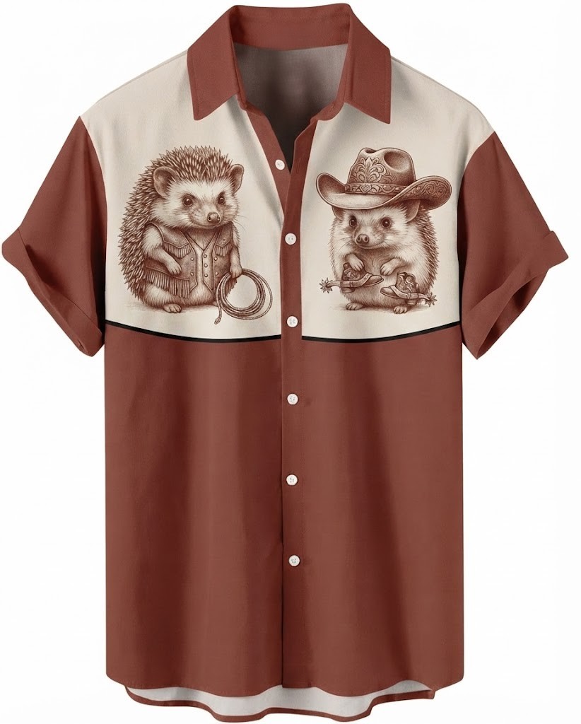 Western Cowboy Hedgehogs Vintage Brown Beige Aloha Hawaiian Shirt
