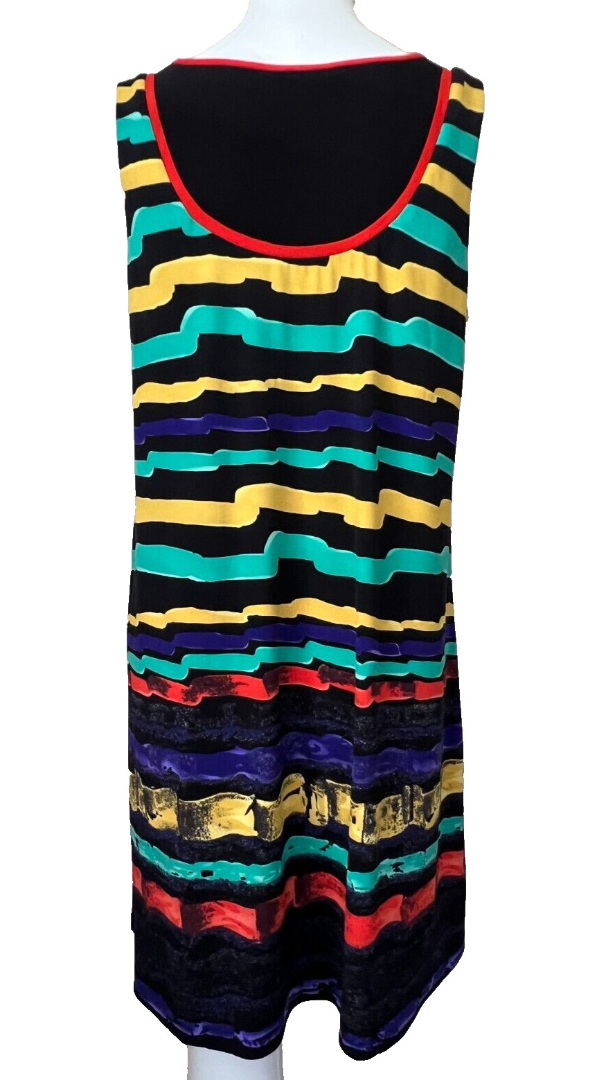 Leona Edmiston Ruby Dress Size 3 | 14 Black Yellow Green Blue Red Stripe Party