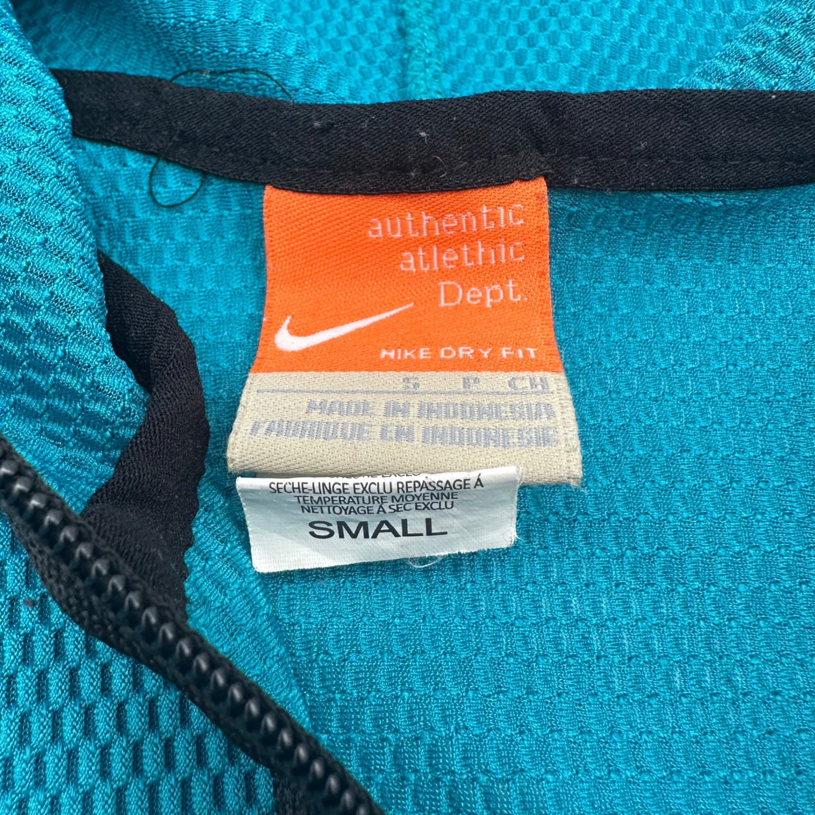Nike Dry Fit Womens Teal Waffle Knit Full Zip Hoodie Mesh Jacket Small 19542