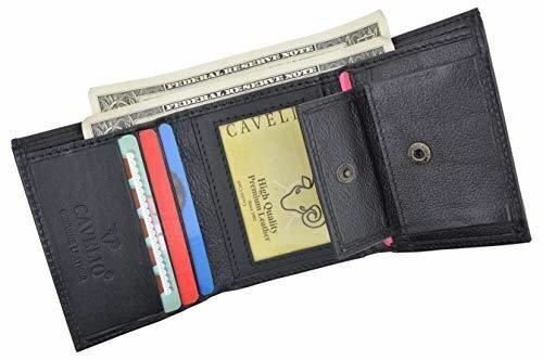 Cavelio Premium Leather Men’s Small Trifold Credit Card ID Holder Wallet with Co