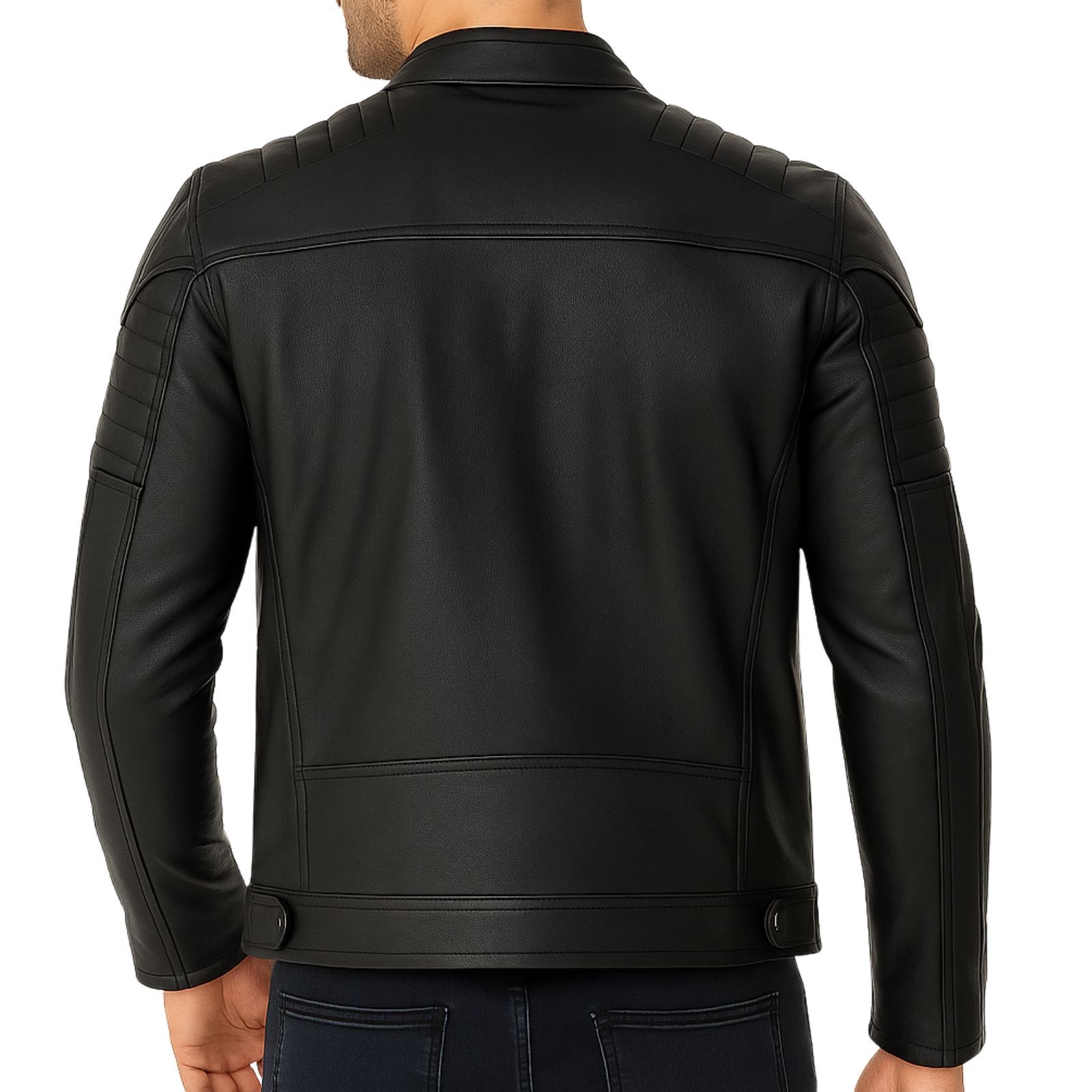 Men’s Genuine Leather Jacket Biker Cafe Racer Moto Slim Fit Motorcycle Outerwear