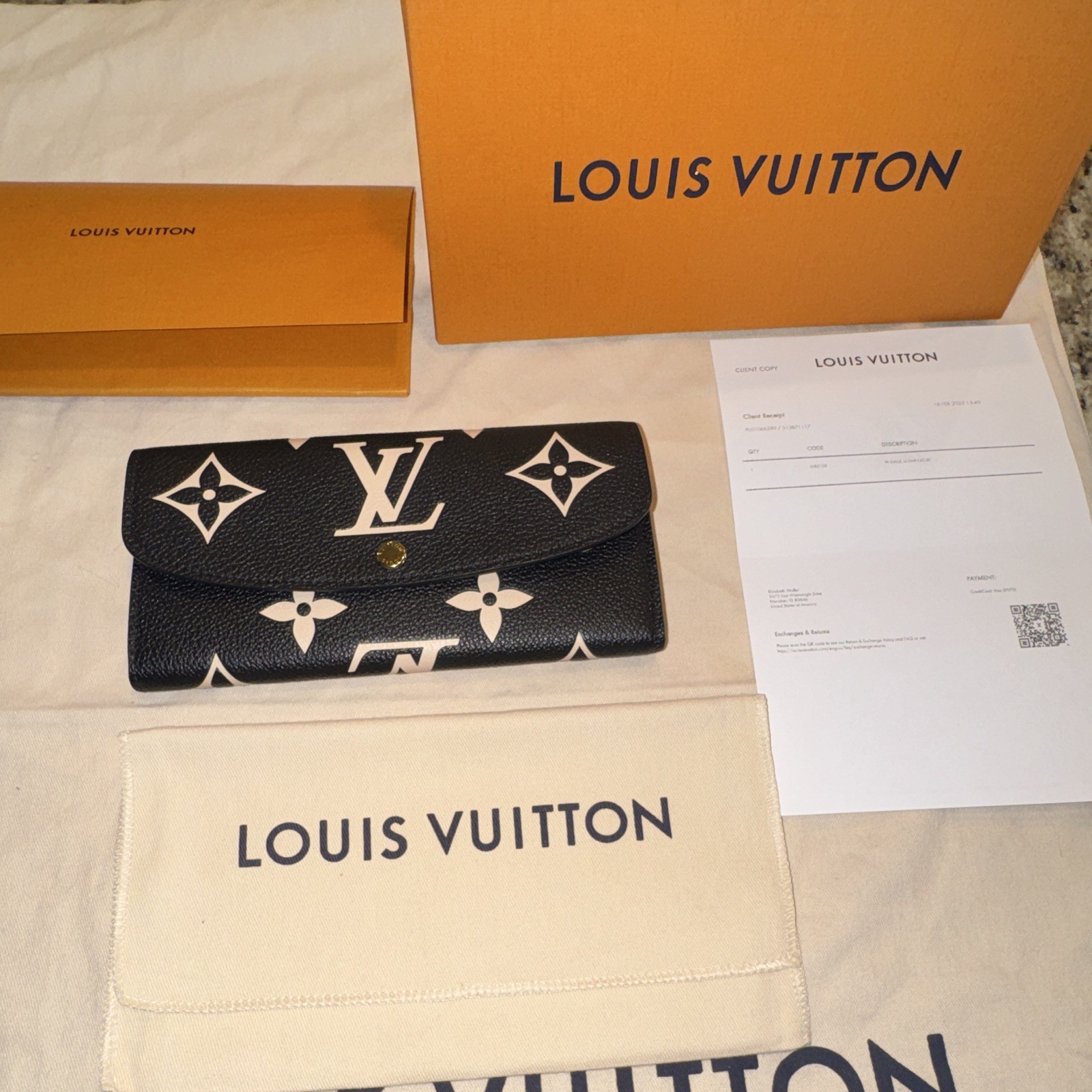 Louis Vuitton Monogram Black/White Long Wallet w/ Card Slots Snap Zip Logo