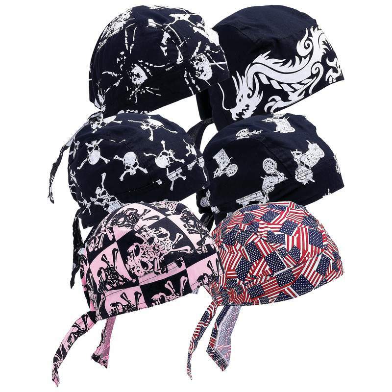 6pc Skull Caps Sweat Do Rag Head Wrap Dew Bandana 100% Cotton Motorcycle Biker