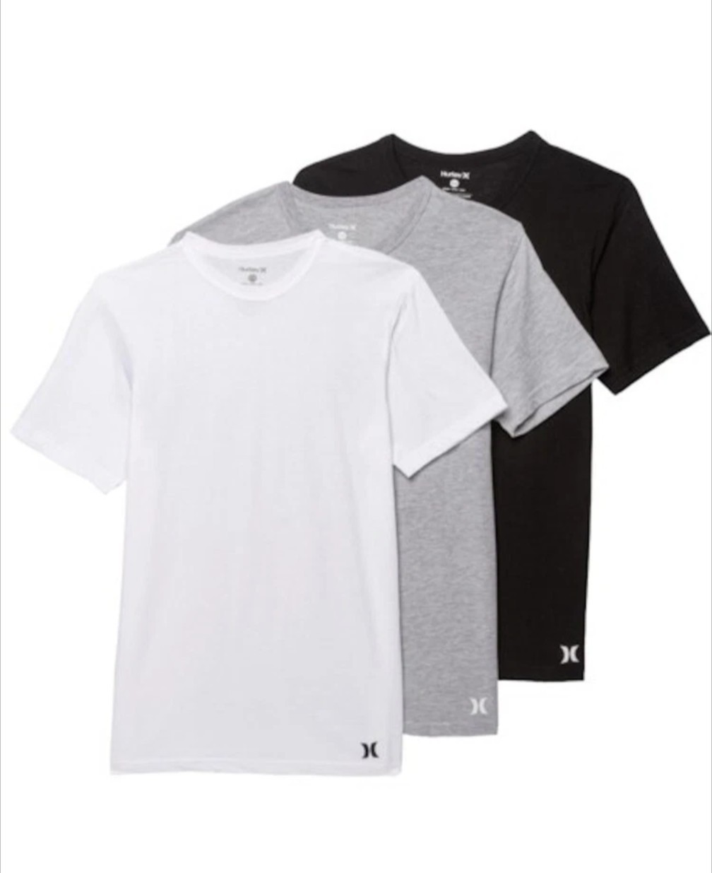 Hurley Men’s 3 Pack Cotton Crewneck T-Shirt Black Gray White Medium 38-40″