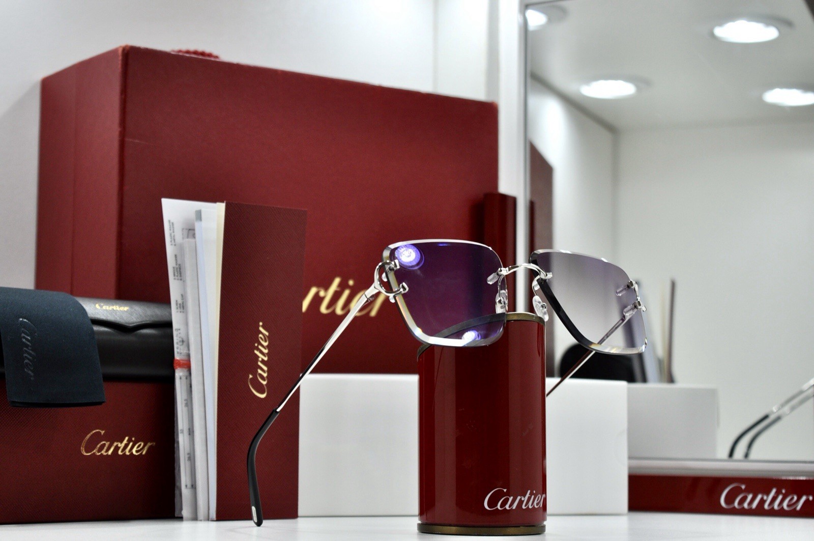 Cartier rimless sunglasses piccadilly glasses Diamond Cut BIG C silver Frame