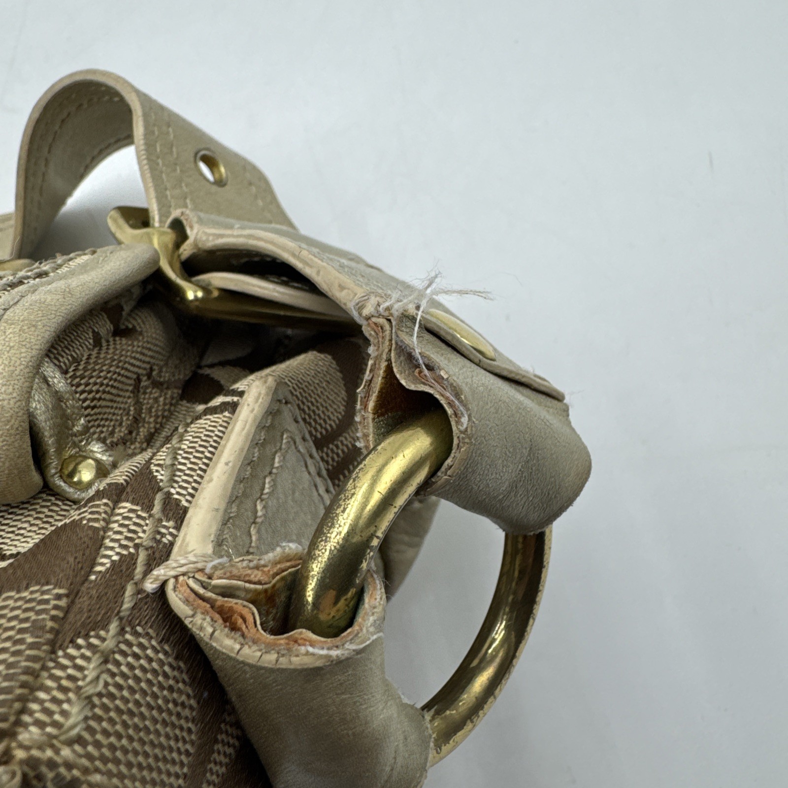 Coach Legacy Double Turnlock Tan Signature C Bag Metallic Gold Y2K # F12869