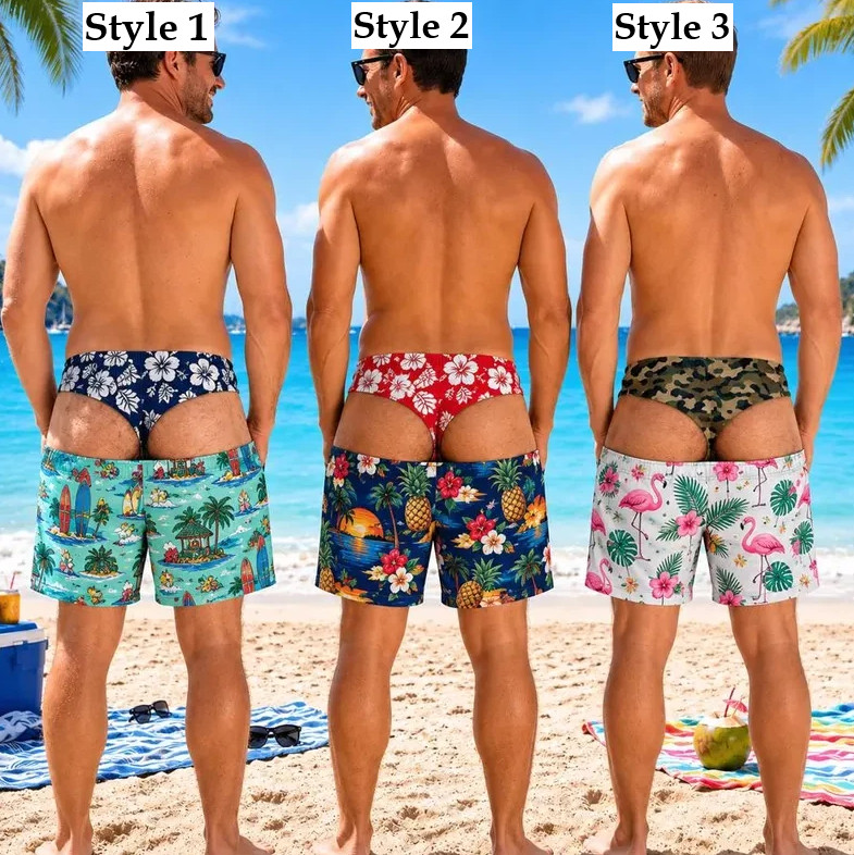Funny Men’s Swim Trunks, Custom Fake Underwear Beach Shorts Size S-5XL