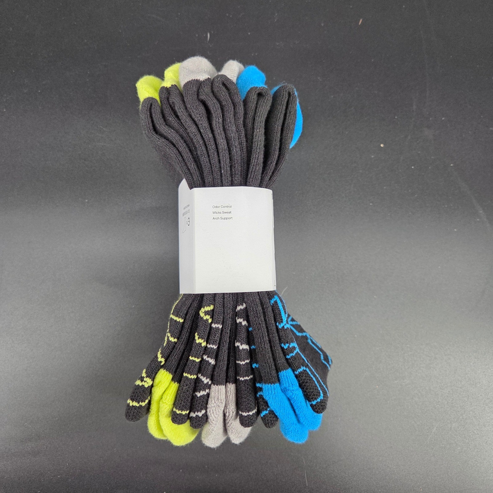 Under Armour UA Phenom Men’s Cushioned Crew Socks Black Neon Yellow Blue 3 Pair