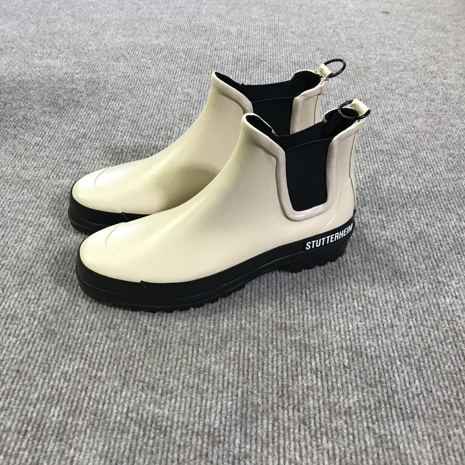Stutterheim Chelsea Rainwalker Boots Mens Size 8 Beige Rubber Waterproof Pull On