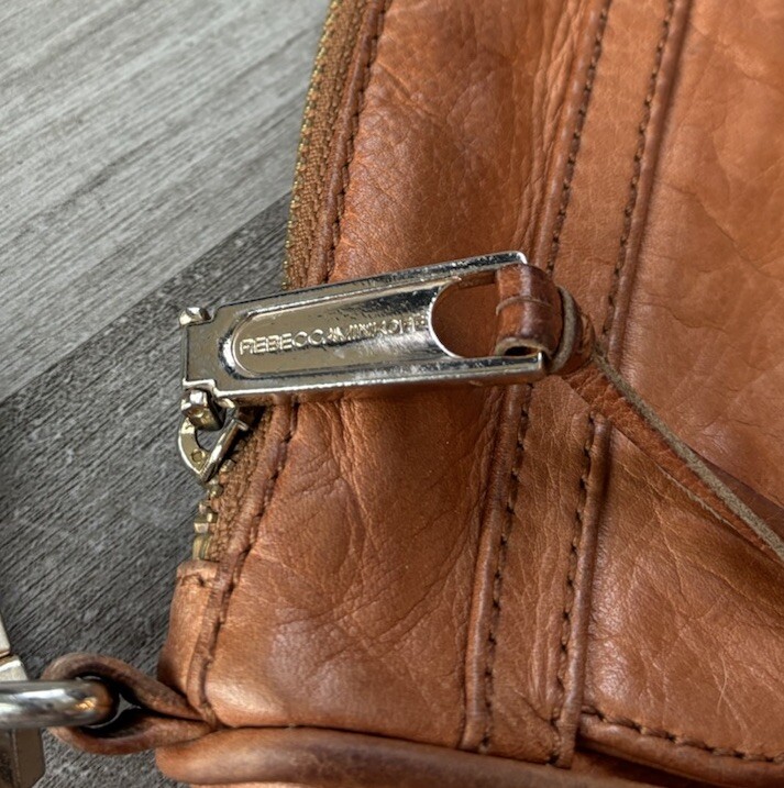 Rebecca Minkoff Mini Mac Brown Leather Crossbody Purse Bag Moto Gold Boho Chain