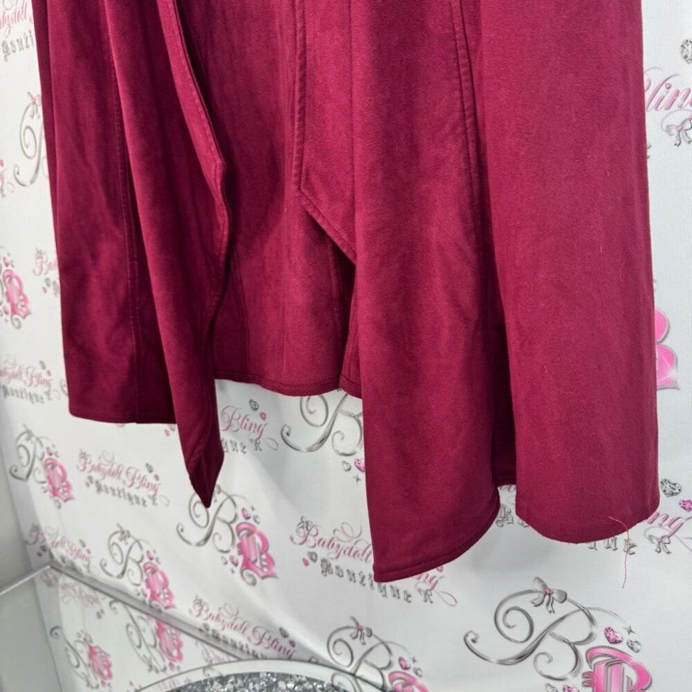 JM Collection cardigan wine 🍷 purple red faux suede Rich Burgundy Cardigan