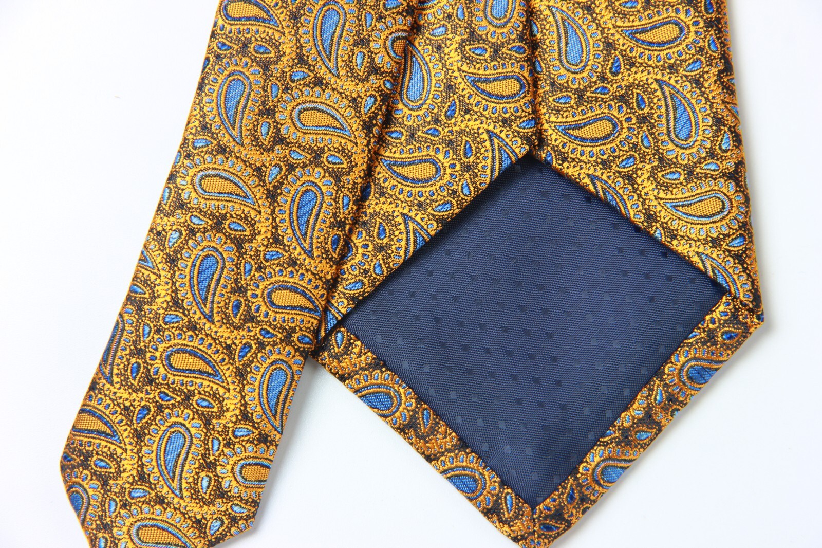 New Classic Paisley Gold Blue JACQUARD WOVEN 100% Silk Men’s Necktie Tie