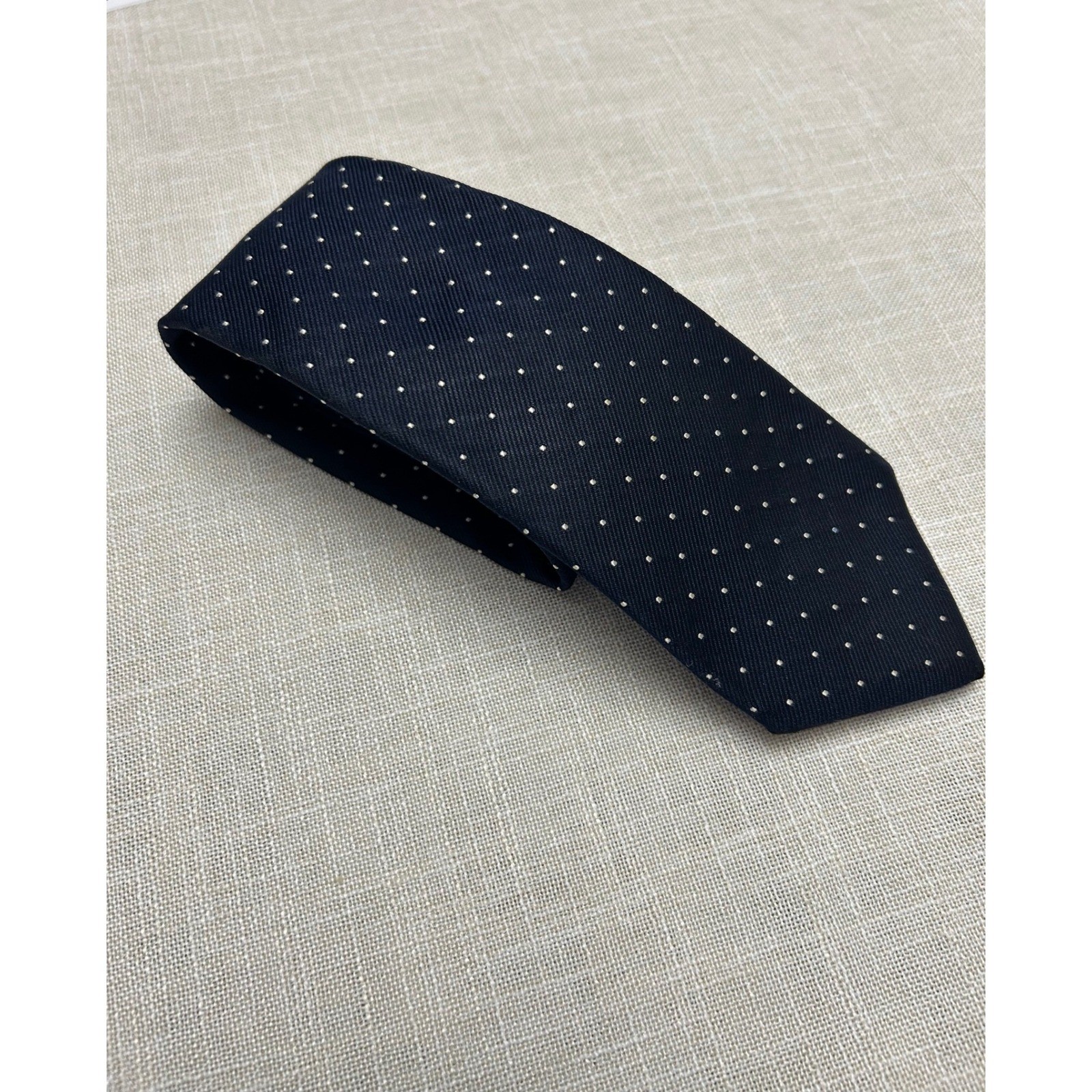 Sulka Silk Tie Mens Navy Blue White Pin Dot Pattern London New York Paris 3.25″